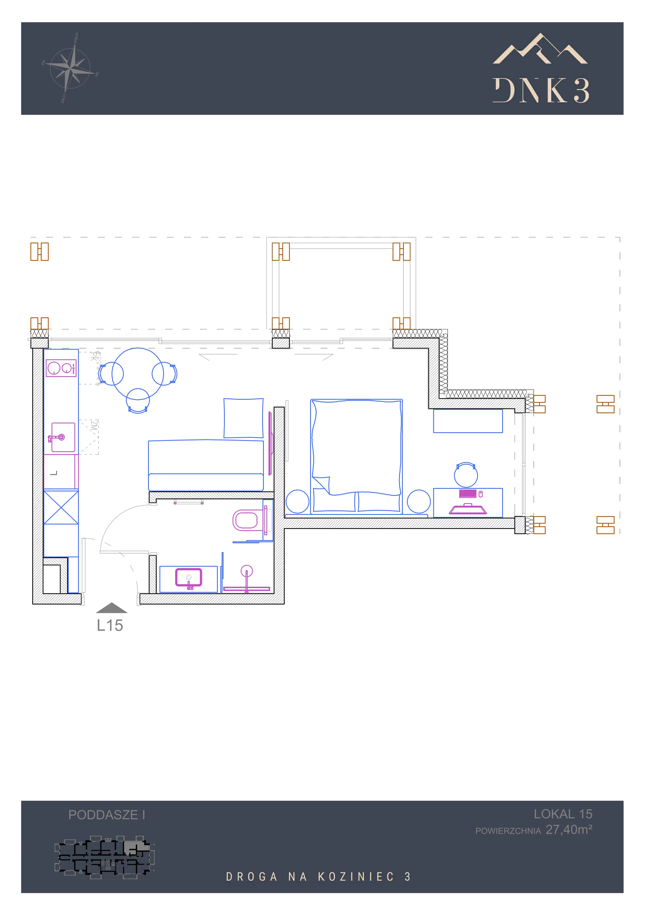 Apartament 27,40 m², piętro 1, oferta nr L15, Apartamenty DNK3, Zakopane, Koziniec, ul. Droga Na Koziniec 3