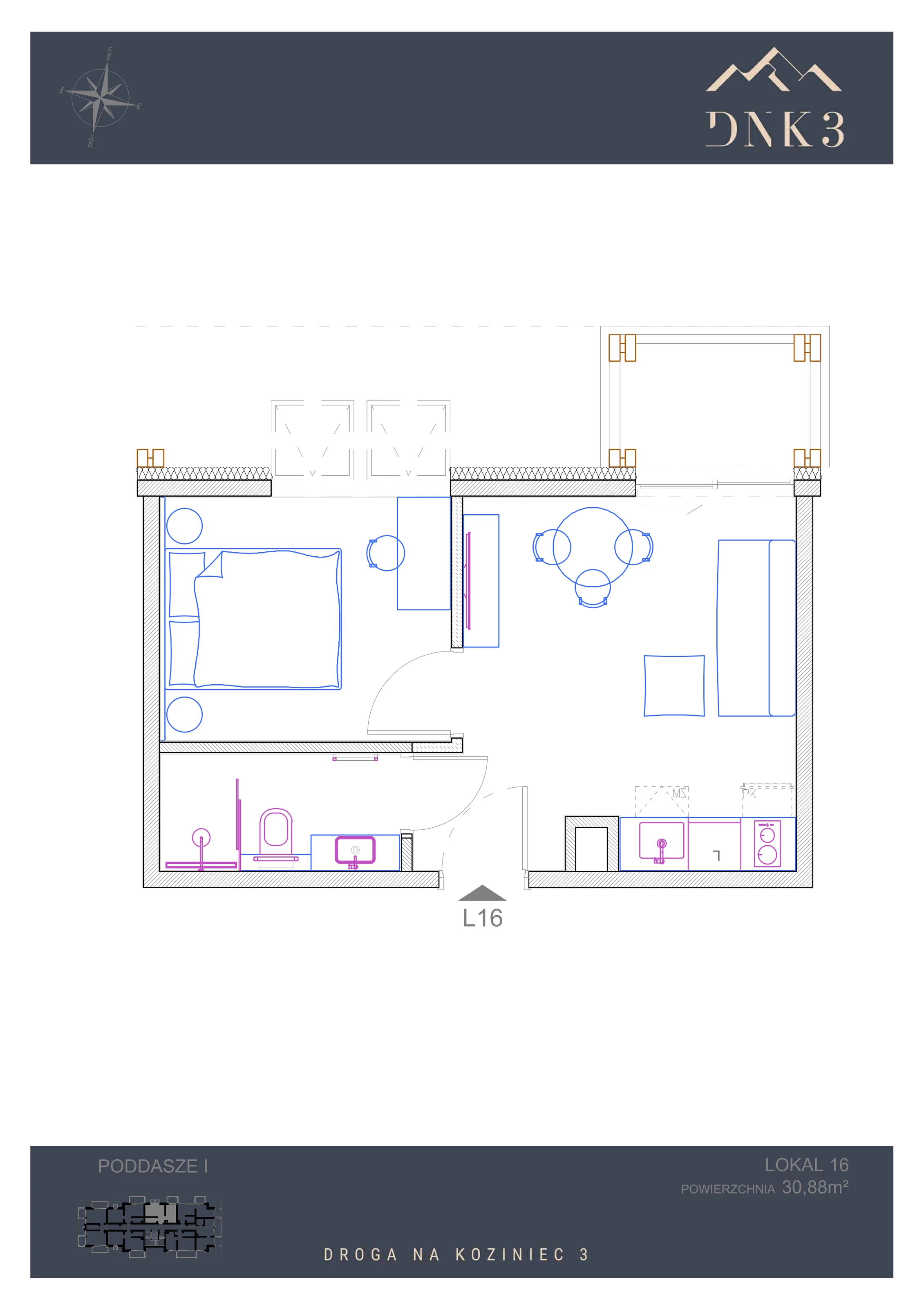 Apartament 30,88 m², piętro 1, oferta nr L16, Apartamenty DNK3, Zakopane, Koziniec, ul. Droga Na Koziniec 3