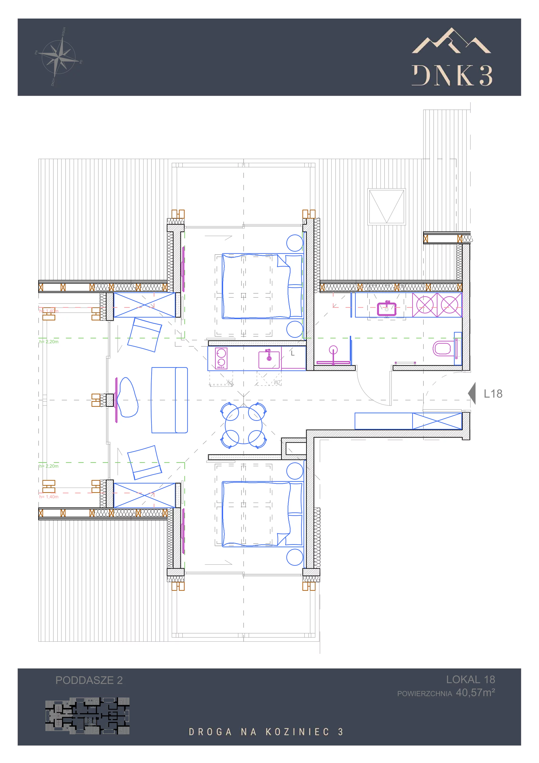 Apartament 40,57 m², piętro 2, oferta nr L18, Apartamenty DNK3, Zakopane, Koziniec, ul. Droga Na Koziniec 3