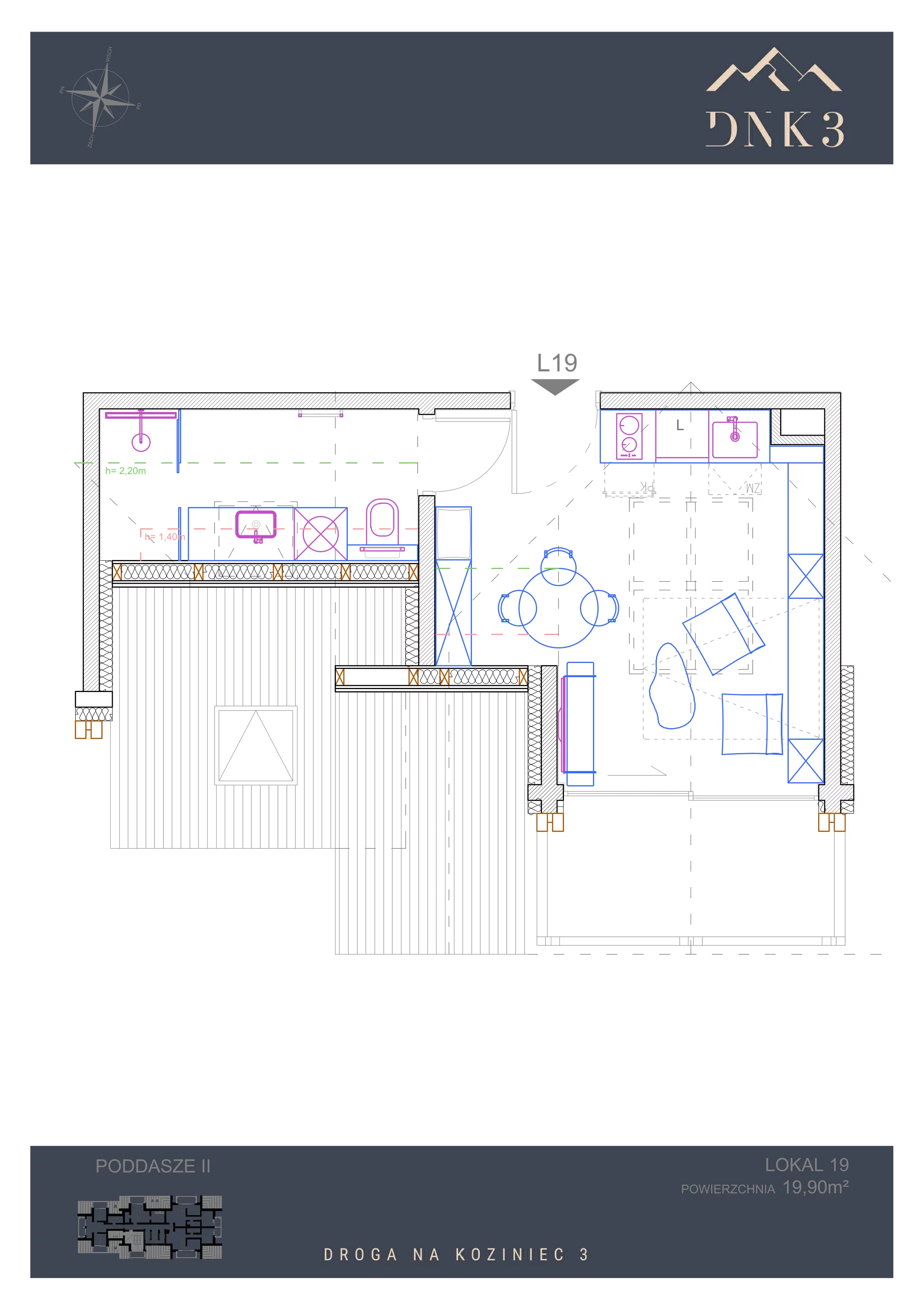 Apartament 19,90 m², piętro 2, oferta nr L19, Apartamenty DNK3, Zakopane, Koziniec, ul. Droga Na Koziniec 3