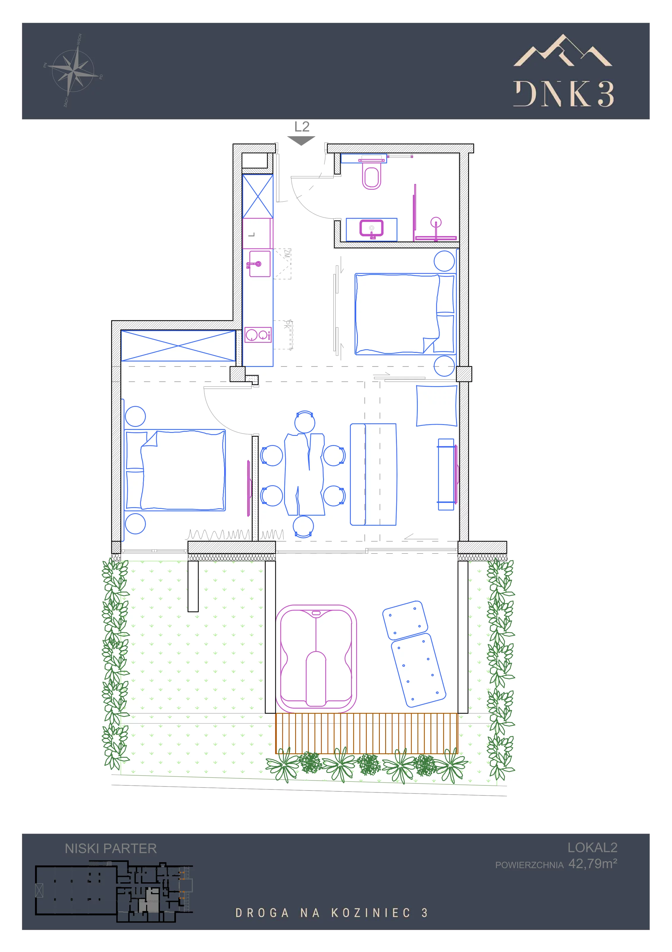 Apartament 42,79 m², parter, oferta nr L2, Apartamenty DNK3, Zakopane, Koziniec, ul. Droga Na Koziniec 3