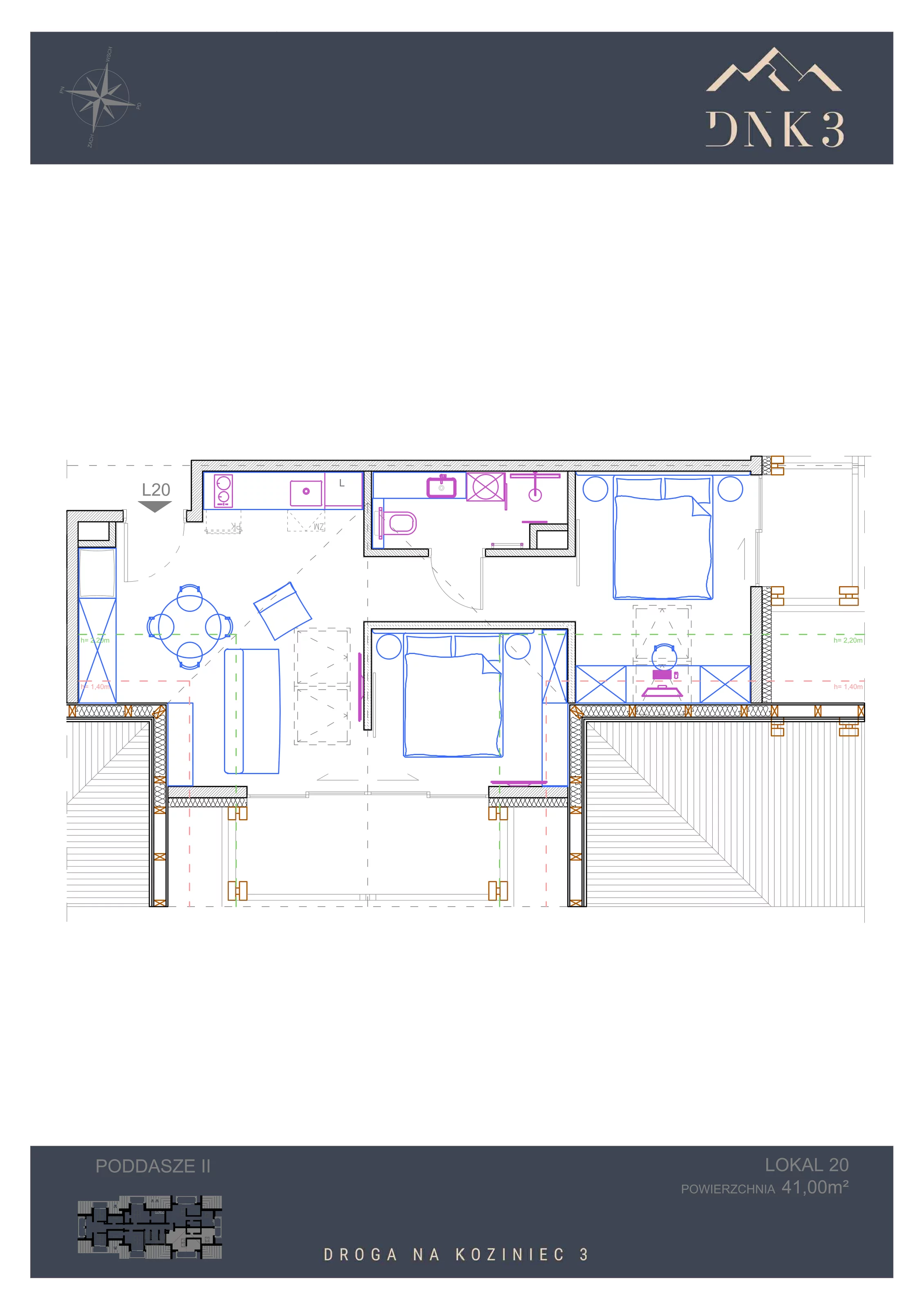 Apartament 41,00 m², piętro 2, oferta nr L20, Apartamenty DNK3, Zakopane, Koziniec, ul. Droga Na Koziniec 3