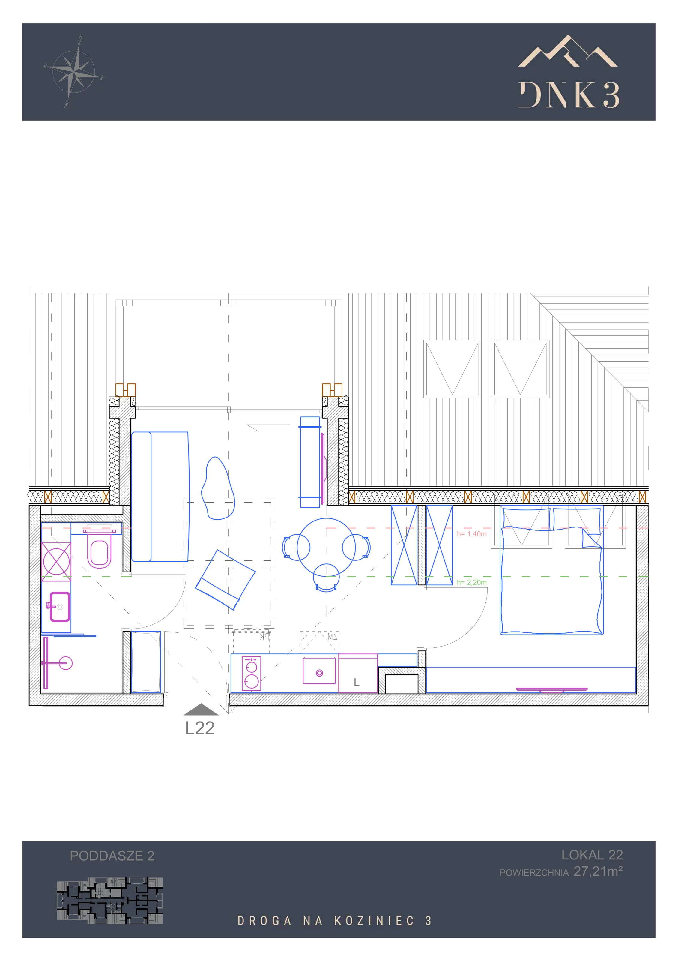 Apartament 27,21 m², piętro 2, oferta nr L22, Apartamenty DNK3, Zakopane, Koziniec, ul. Droga Na Koziniec 3