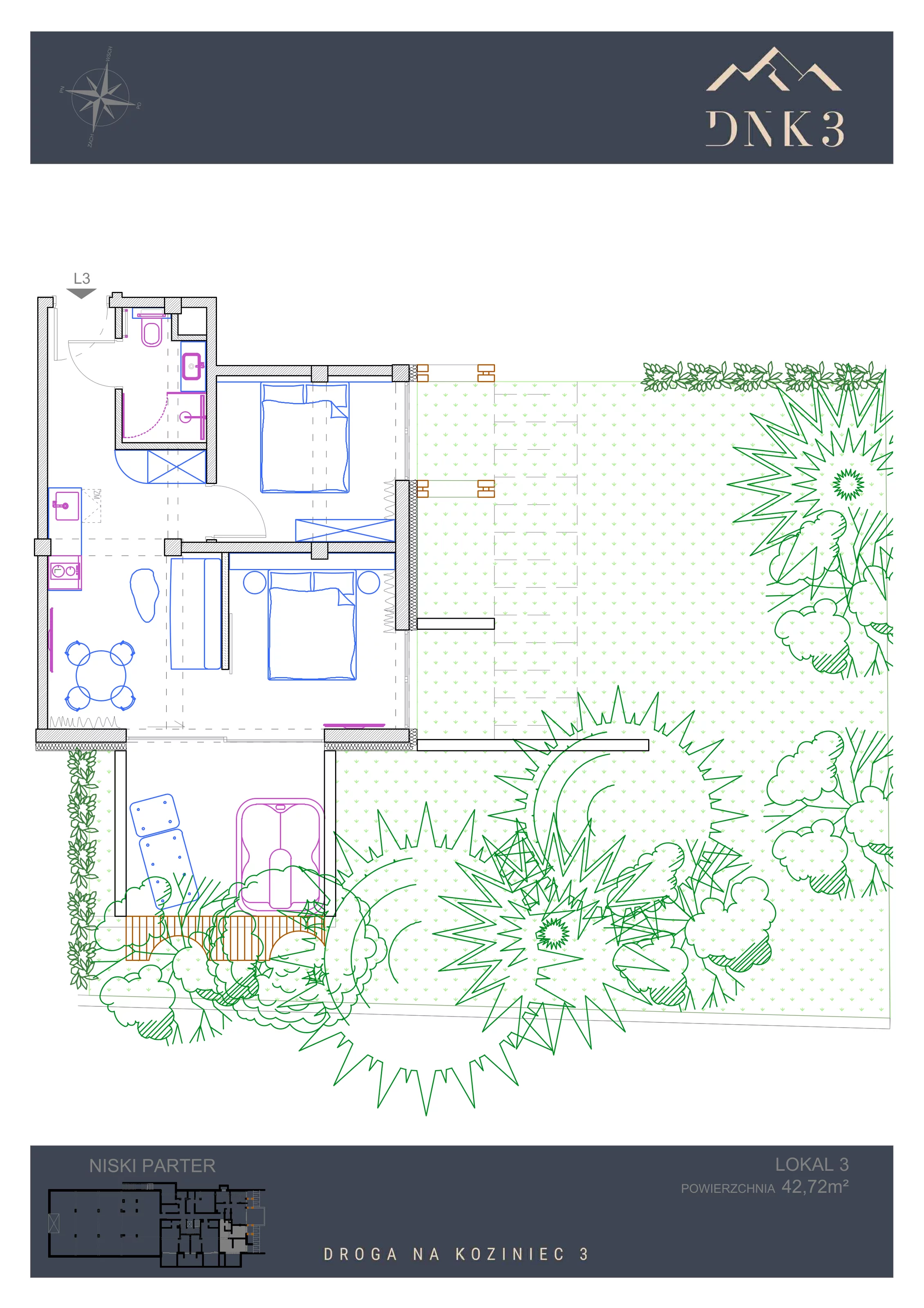 Apartament 42,72 m², parter, oferta nr L3, Apartamenty DNK3, Zakopane, Koziniec, ul. Droga Na Koziniec 3