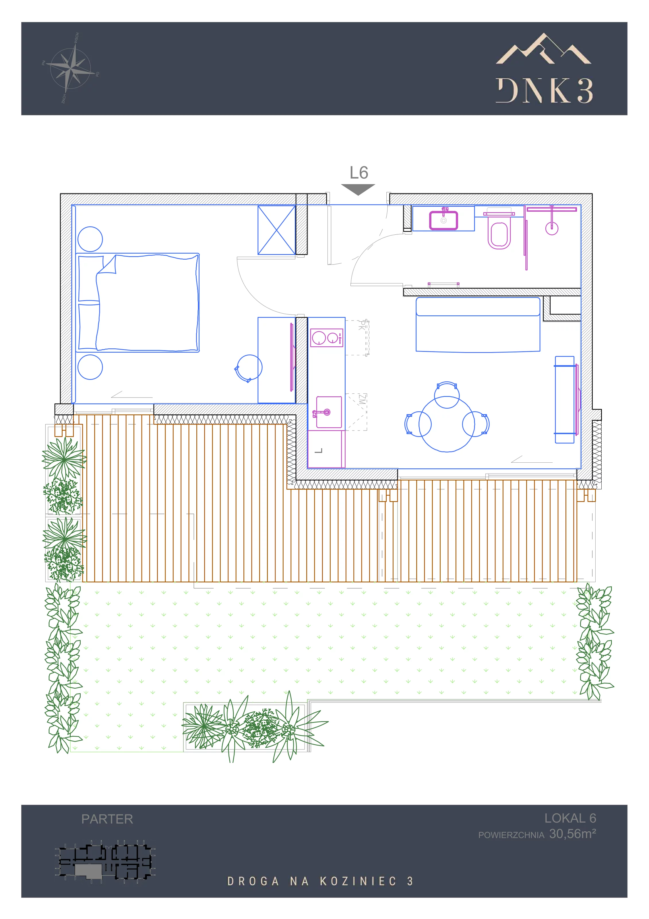 Apartament 30,56 m², parter, oferta nr L6, Apartamenty DNK3, Zakopane, Koziniec, ul. Droga Na Koziniec 3