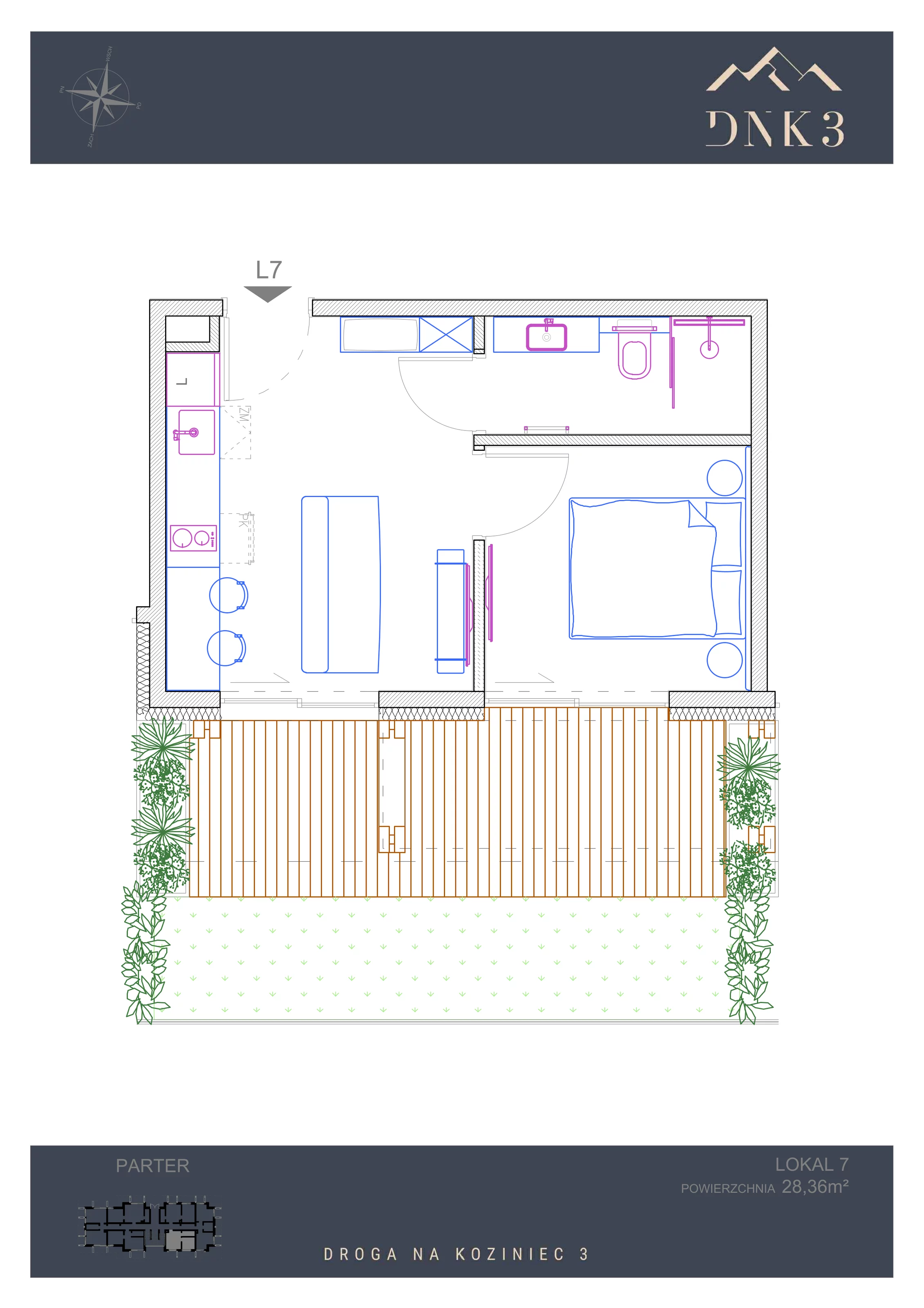 Apartament 28,36 m², parter, oferta nr L7, Apartamenty DNK3, Zakopane, Koziniec, ul. Droga Na Koziniec 3