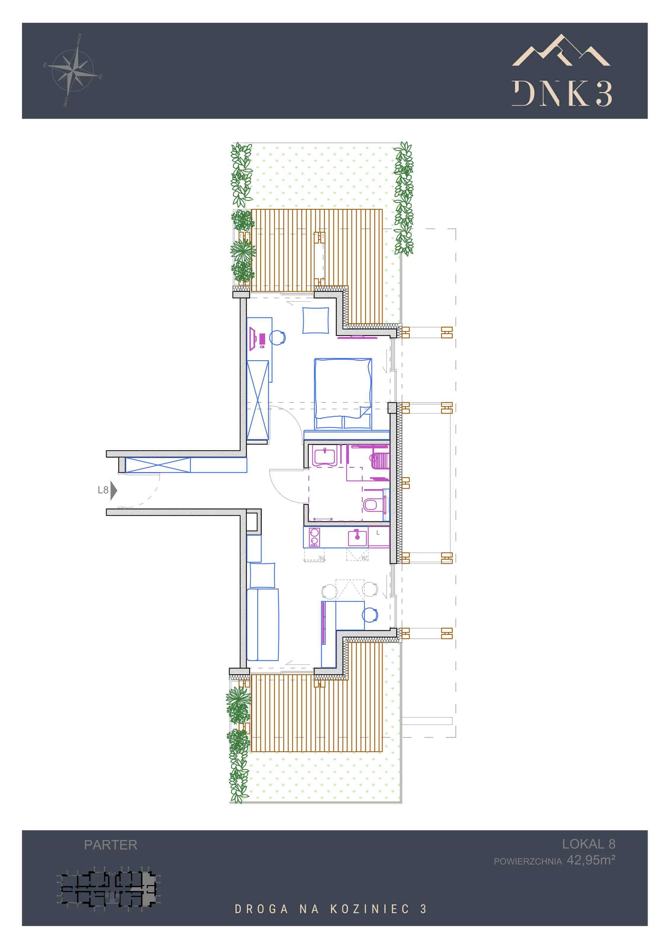 Apartament 42,95 m², parter, oferta nr L8, Apartamenty DNK3, Zakopane, Koziniec, ul. Droga Na Koziniec 3