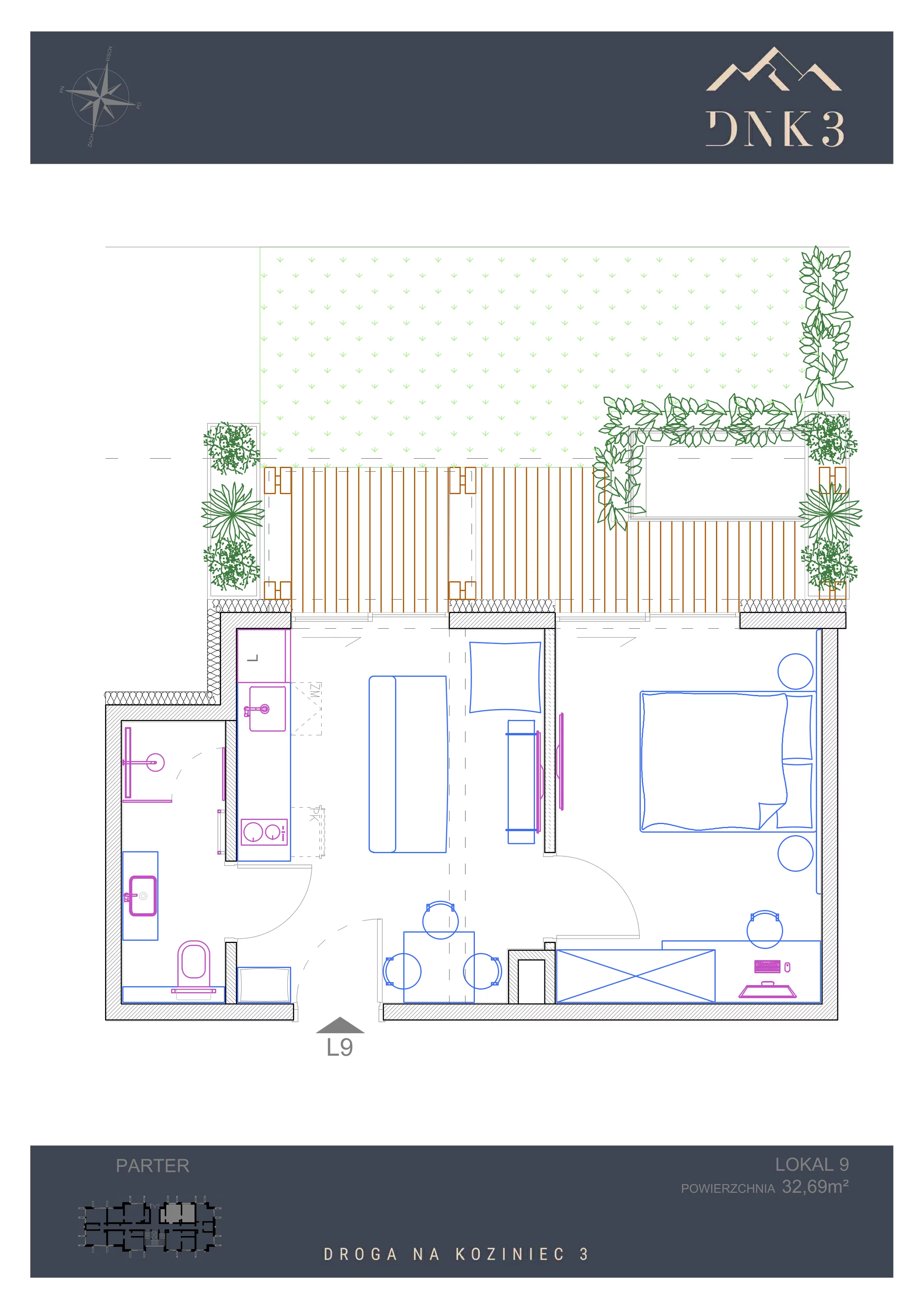 Apartament 32,69 m², parter, oferta nr L9, Apartamenty DNK3, Zakopane, Koziniec, ul. Droga Na Koziniec 3