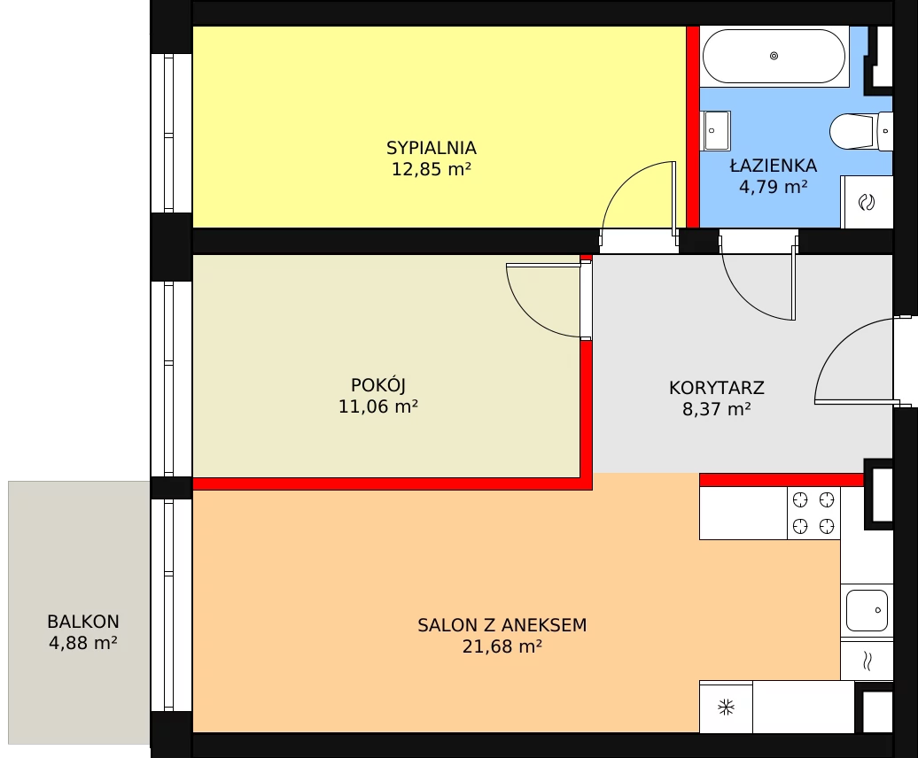 3 pokoje, mieszkanie 58,75 m², piętro 1, oferta nr 11, Bednarska 4, Łódź, Górna, ul. Bednarska 4