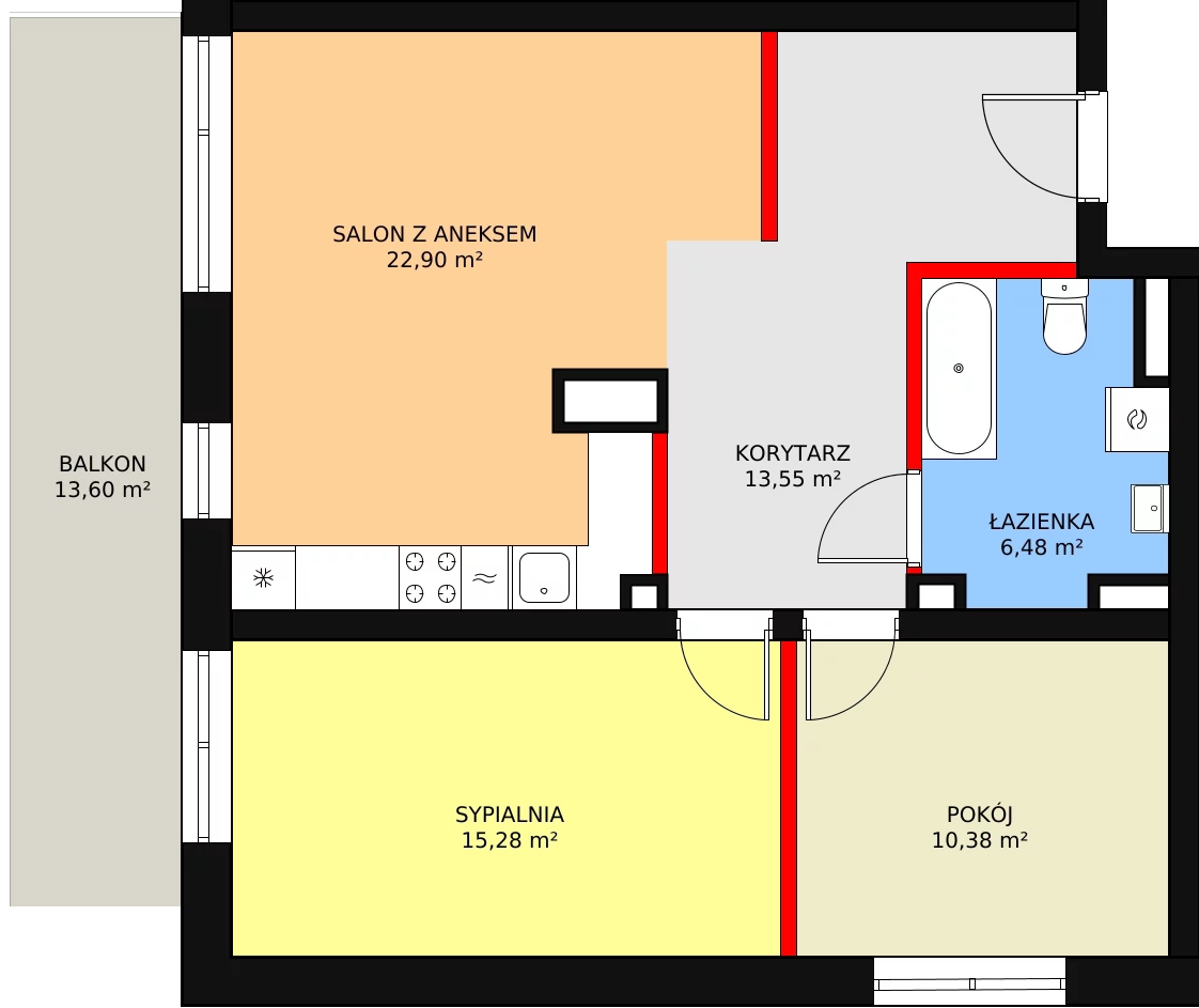 Mieszkanie 68,59 m², piętro 3, oferta nr 28, Bednarska 4, Łódź, Górna, ul. Bednarska 4