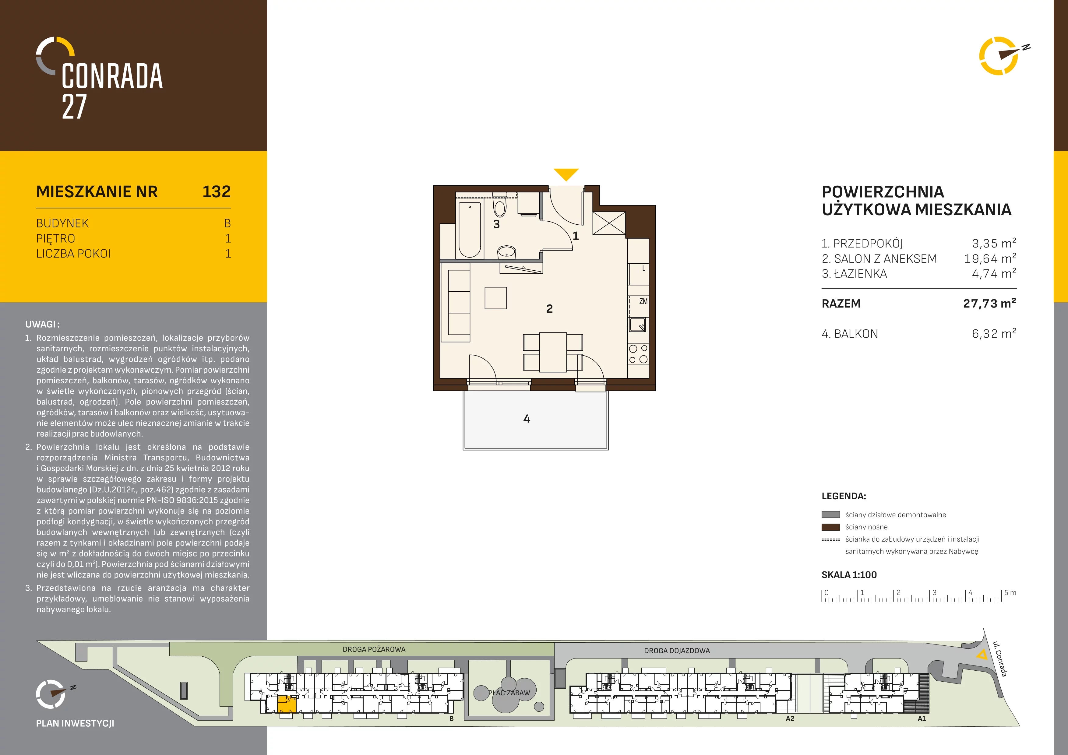 1 pokój, mieszkanie 27,73 m², piętro 1, oferta nr 132, Conrada 27, Kraków, Prądnik Biały, Azory, ul. Conrada 27