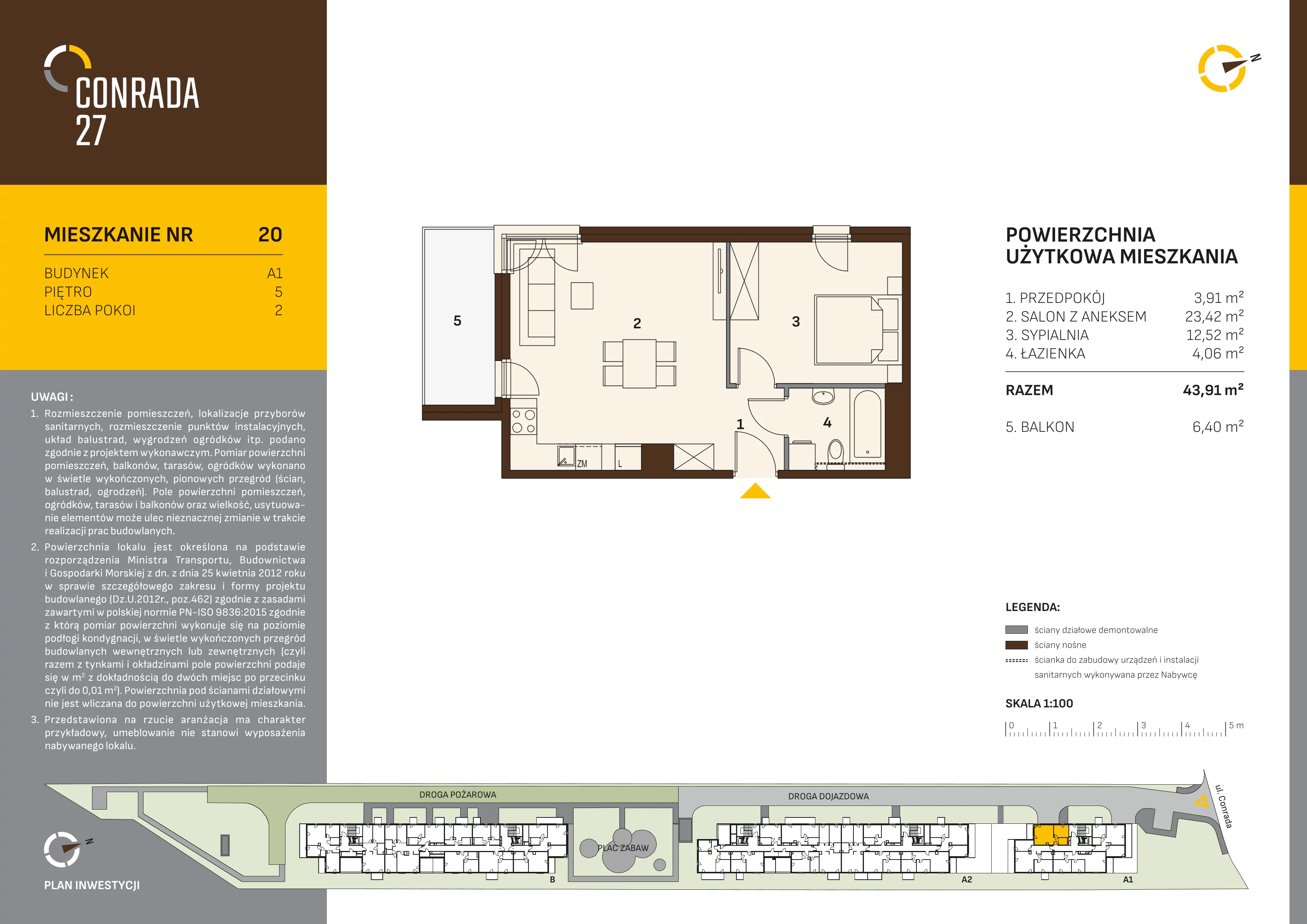 Mieszkanie 43,91 m², piętro 5, oferta nr 20, Conrada 27, Kraków, Prądnik Biały, Azory, ul. Conrada 27