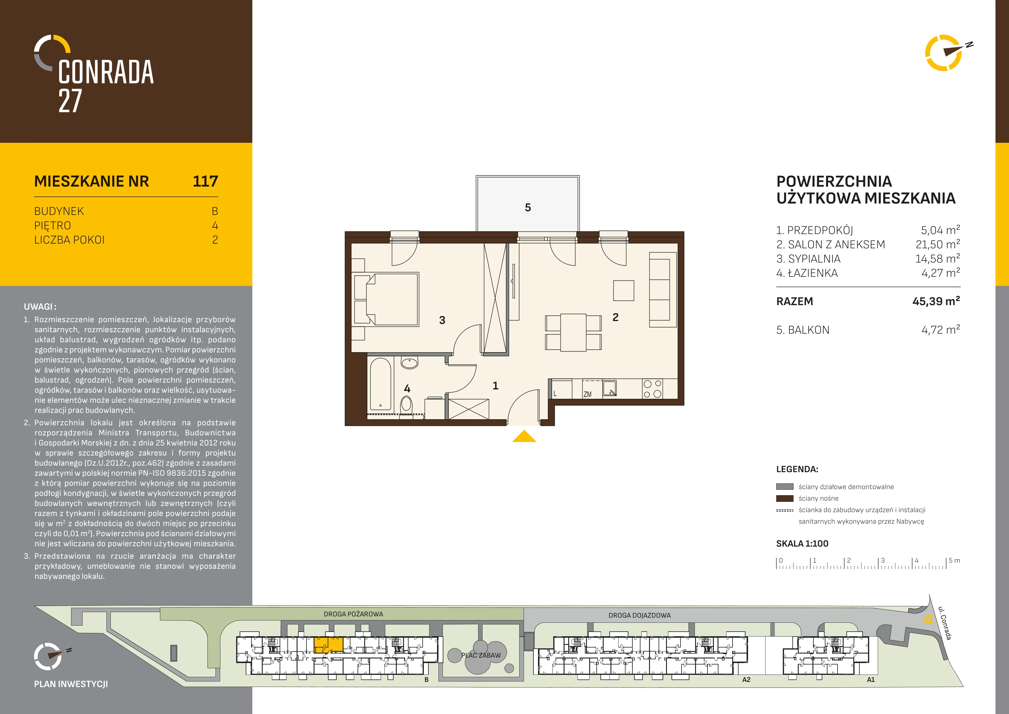 2 pokoje, mieszkanie 45,39 m², piętro 4, oferta nr 117, Conrada 27, Kraków, Prądnik Biały, Azory, ul. Conrada 27