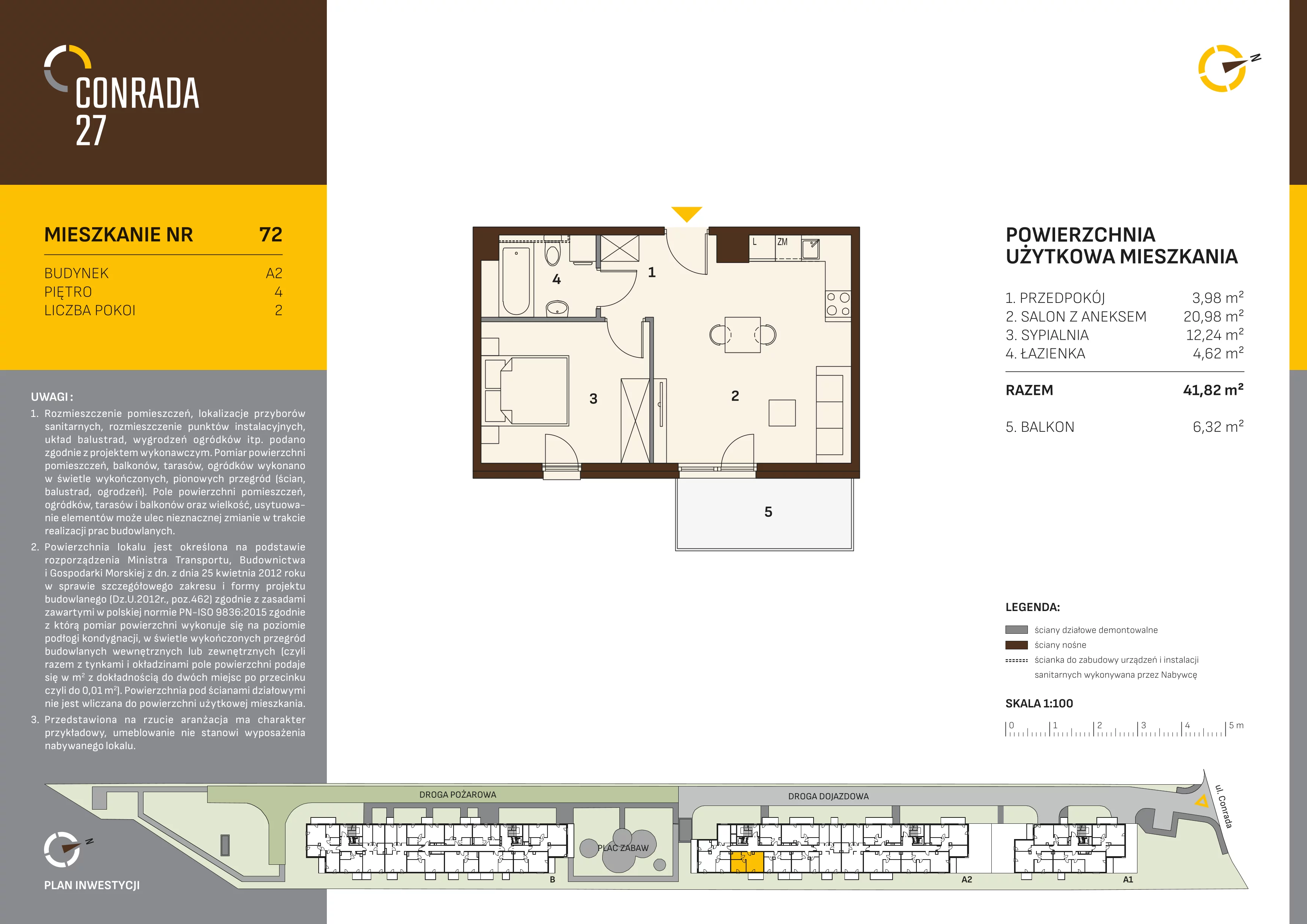2 pokoje, mieszkanie 41,82 m², piętro 4, oferta nr 72, Conrada 27, Kraków, Prądnik Biały, Azory, ul. Conrada 27