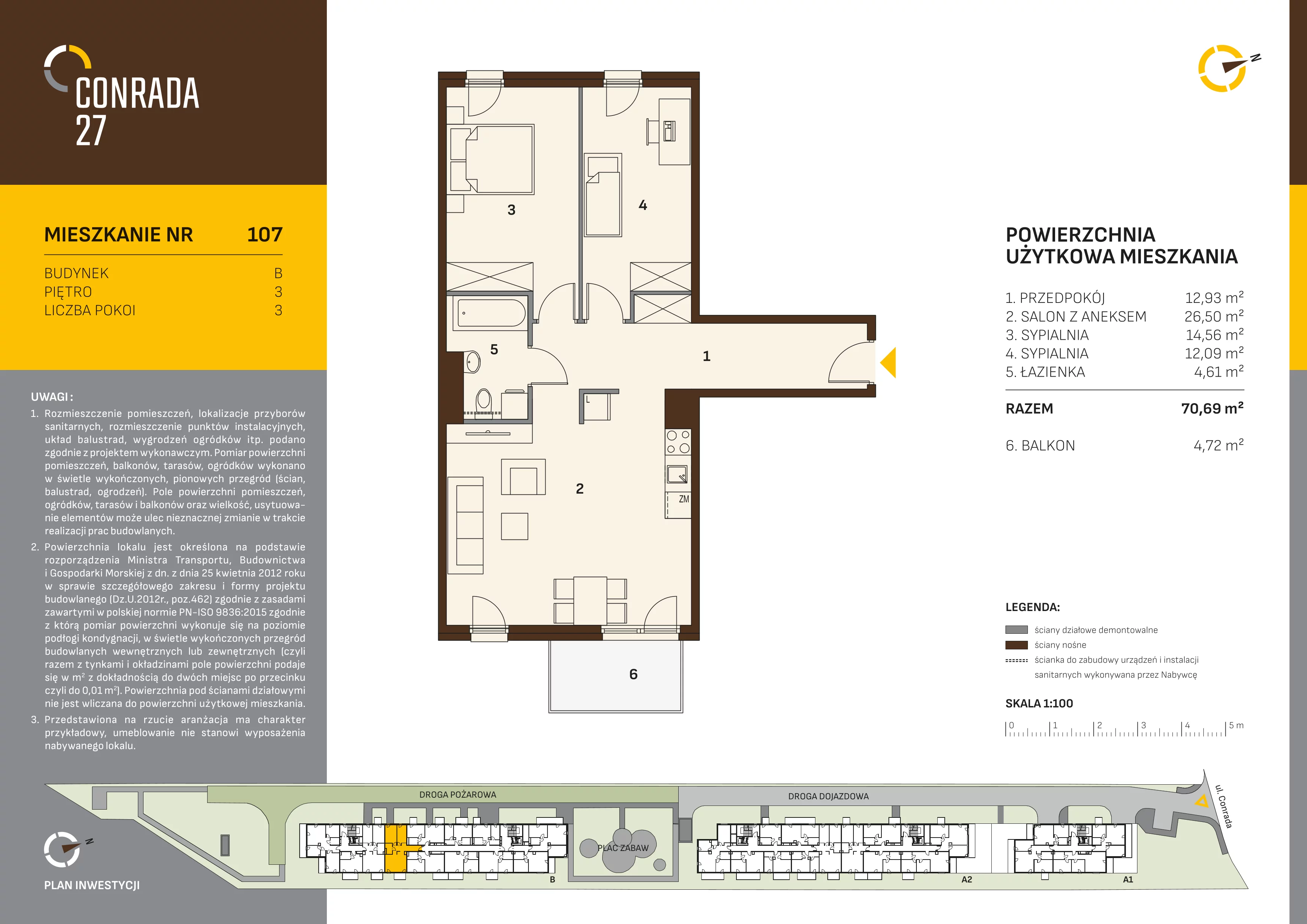 Mieszkanie 70,69 m², piętro 3, oferta nr 107, Conrada 27, Kraków, Prądnik Biały, Azory, ul. Conrada 27