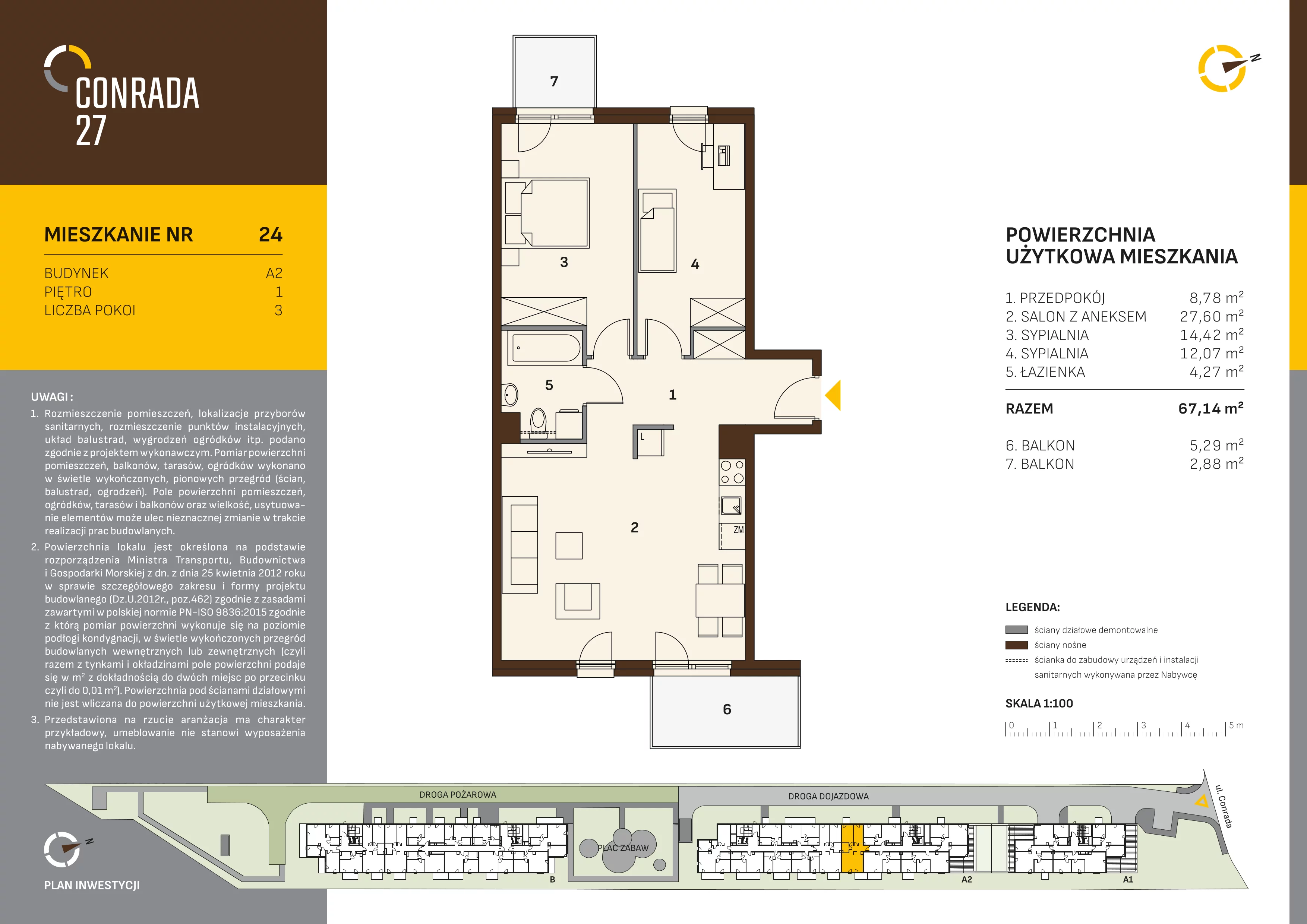 3 pokoje, mieszkanie 67,14 m², piętro 1, oferta nr 24, Conrada 27, Kraków, Prądnik Biały, Azory, ul. Conrada 27