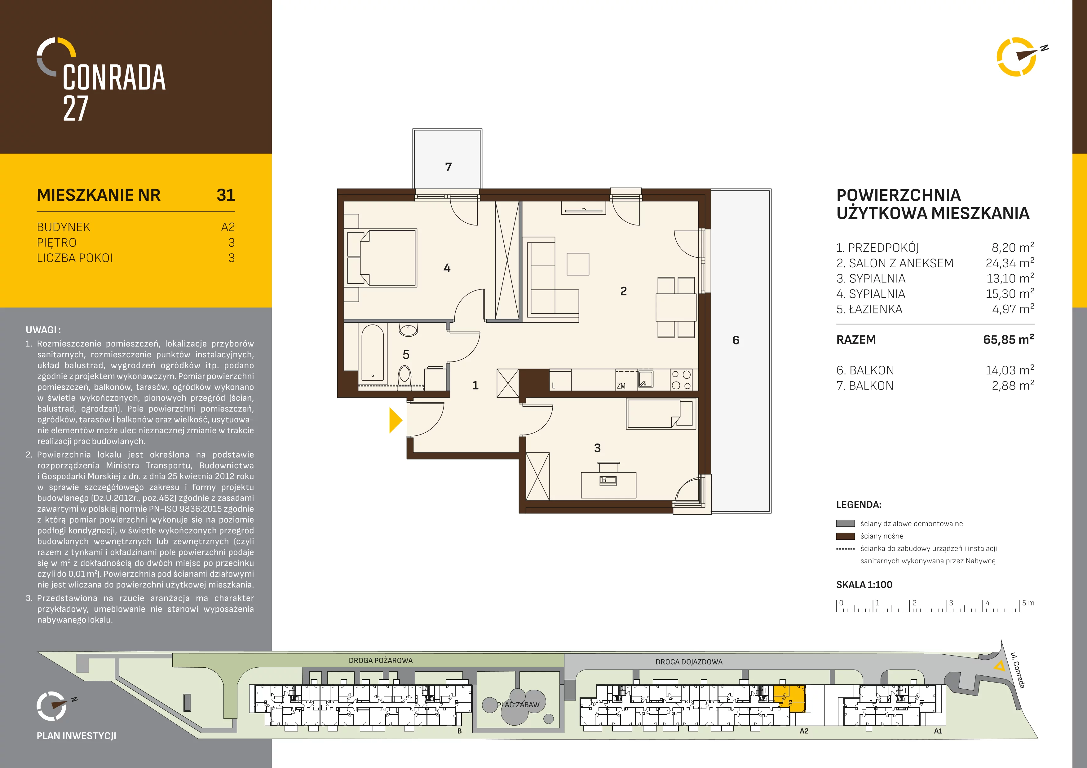 3 pokoje, mieszkanie 65,85 m², piętro 3, oferta nr 31, Conrada 27, Kraków, Prądnik Biały, Azory, ul. Conrada 27