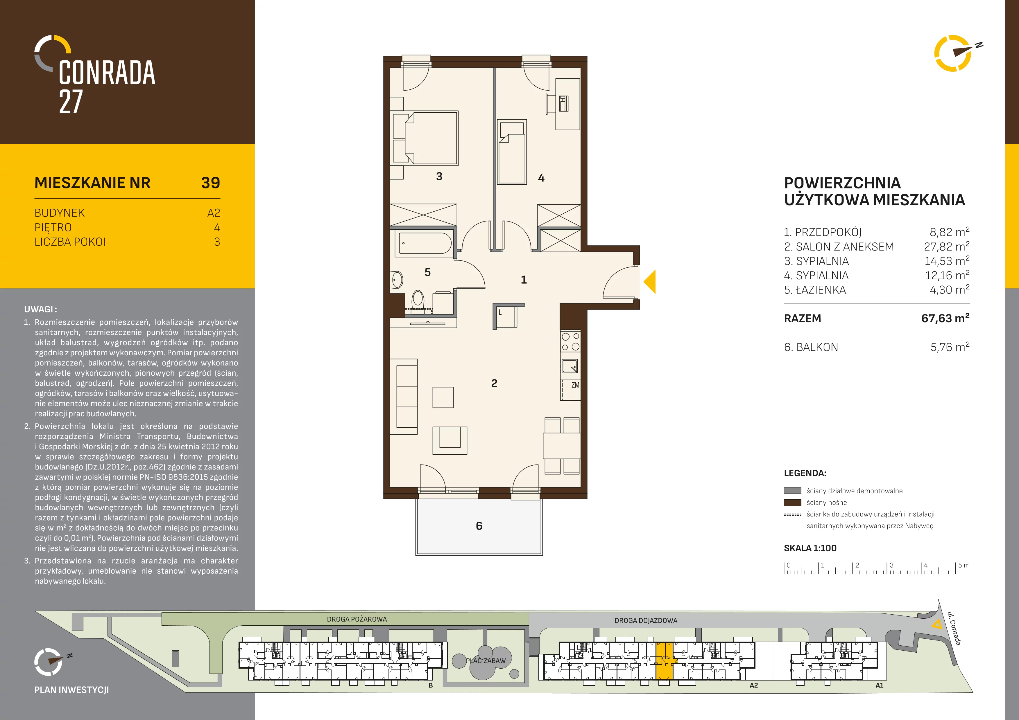 3 pokoje, mieszkanie 67,63 m², piętro 4, oferta nr 39, Conrada 27, Kraków, Prądnik Biały, Azory, ul. Conrada 27
