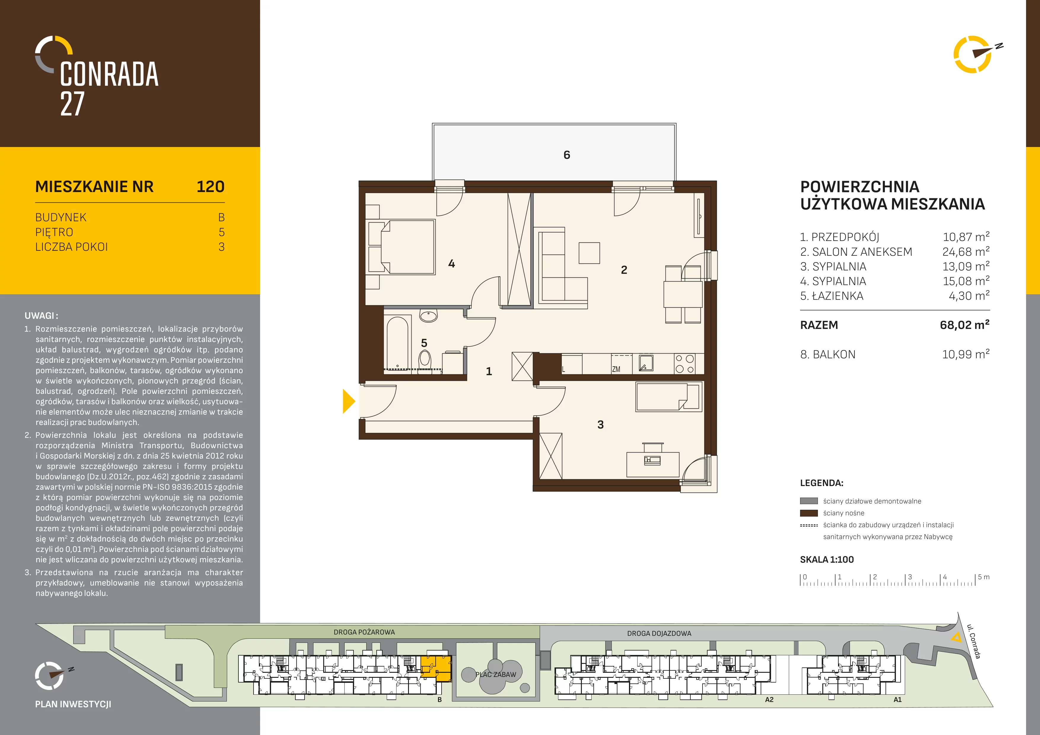 3 pokoje, mieszkanie 68,02 m², piętro 5, oferta nr 120, Conrada 27, Kraków, Prądnik Biały, Azory, ul. Conrada 27