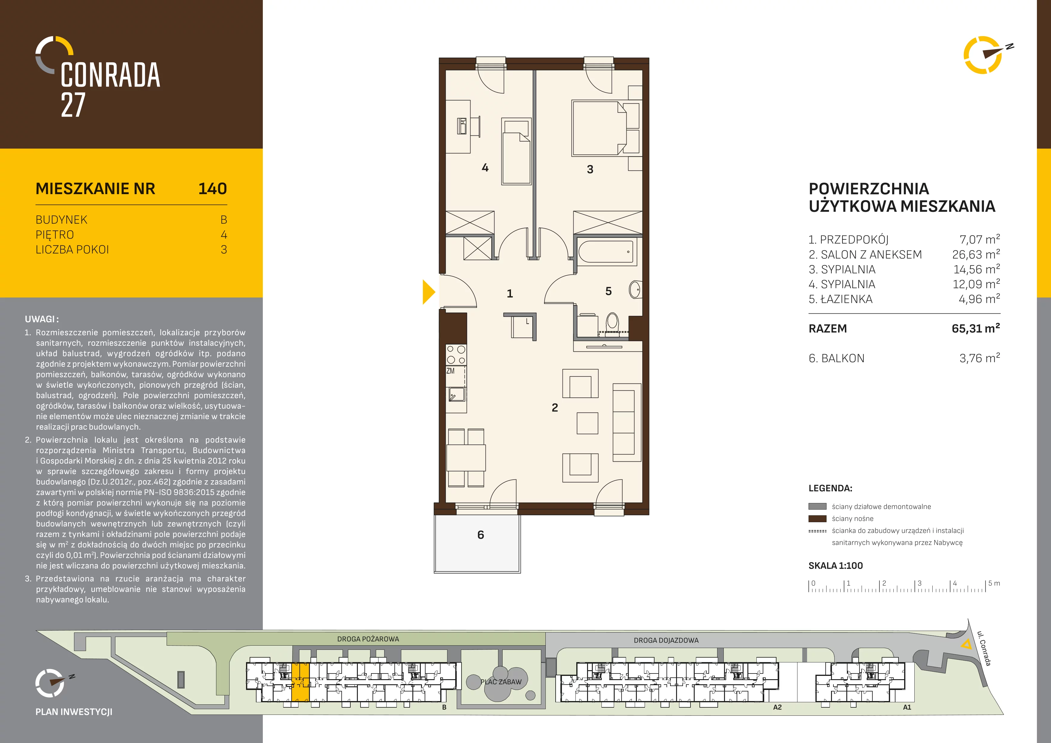 3 pokoje, mieszkanie 65,31 m², piętro 4, oferta nr 140, Conrada 27, Kraków, Prądnik Biały, Azory, ul. Conrada 27