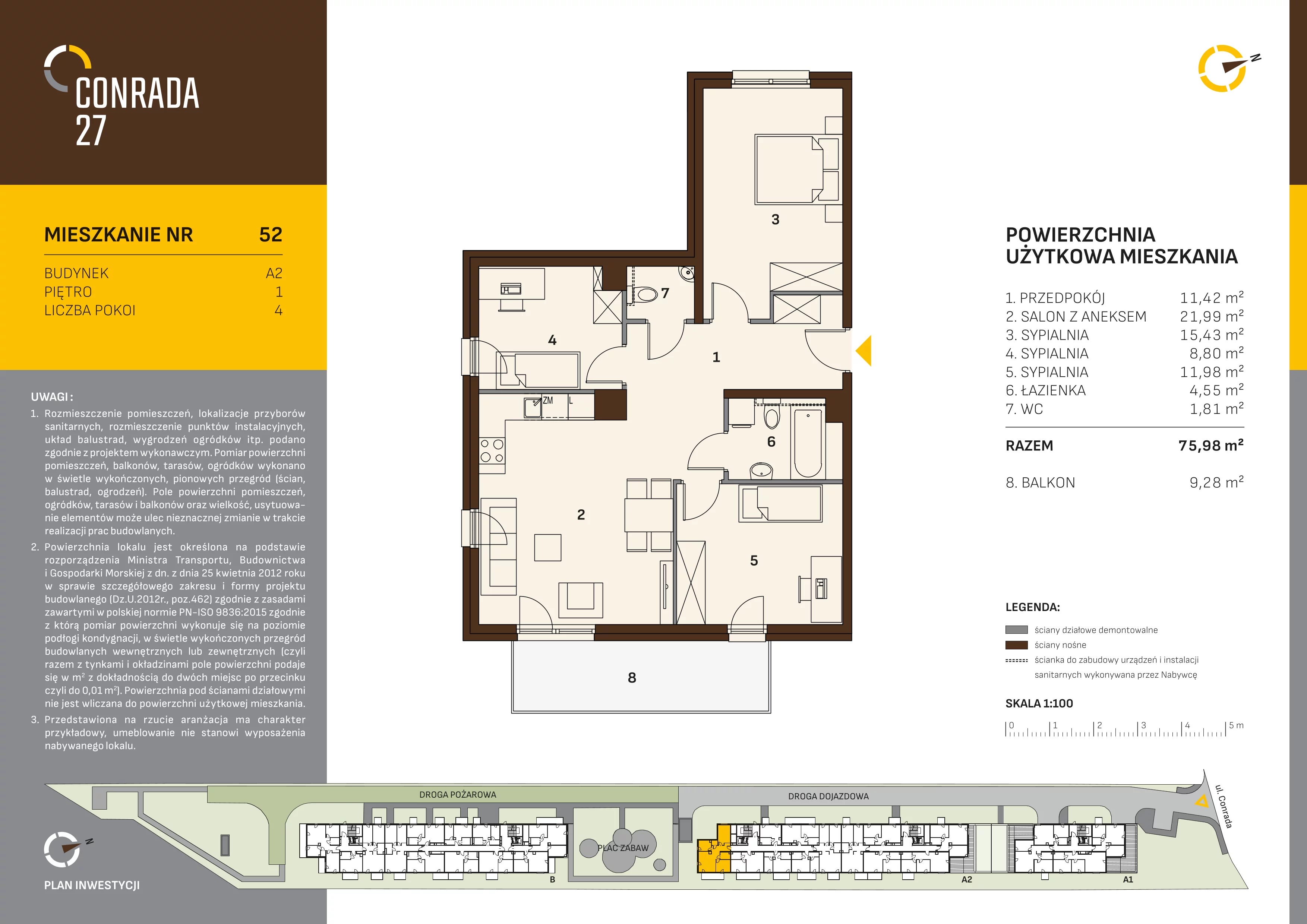 Mieszkanie 75,98 m², piętro 1, oferta nr 52, Conrada 27, Kraków, Prądnik Biały, Azory, ul. Conrada 27-idx