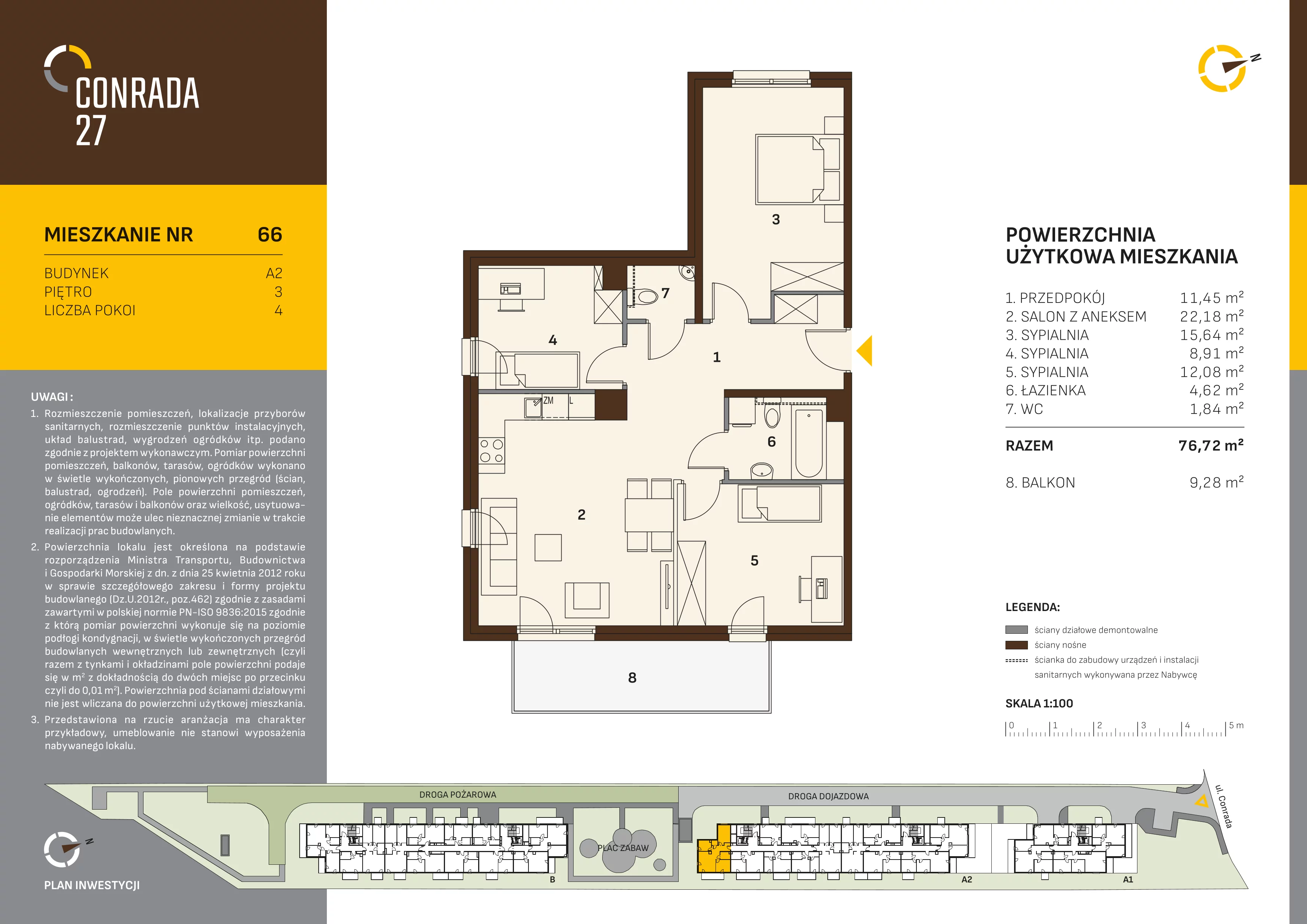 Mieszkanie 76,72 m², piętro 3, oferta nr 66, Conrada 27, Kraków, Prądnik Biały, Azory, ul. Conrada 27