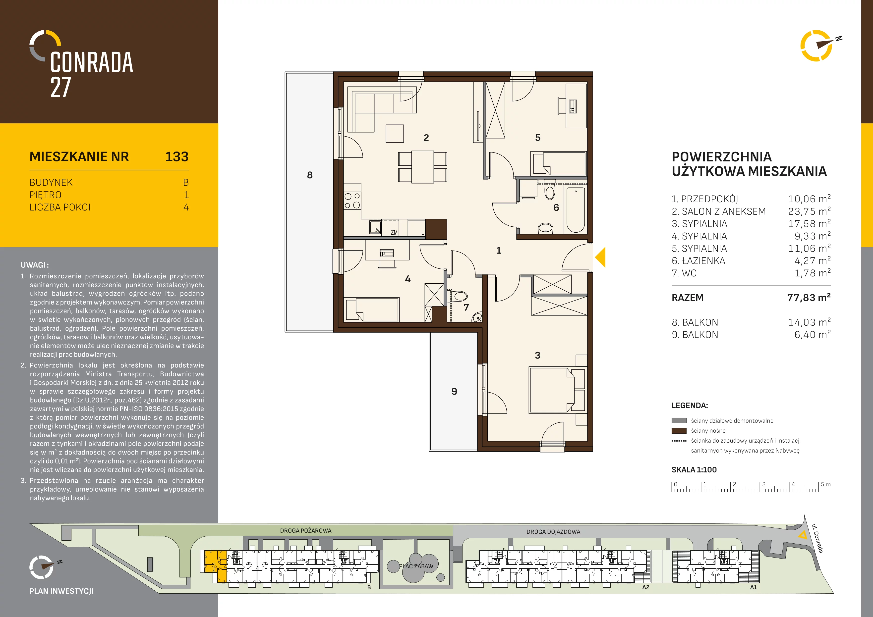 4 pokoje, mieszkanie 77,83 m², piętro 1, oferta nr 133, Conrada 27, Kraków, Prądnik Biały, Azory, ul. Conrada 27