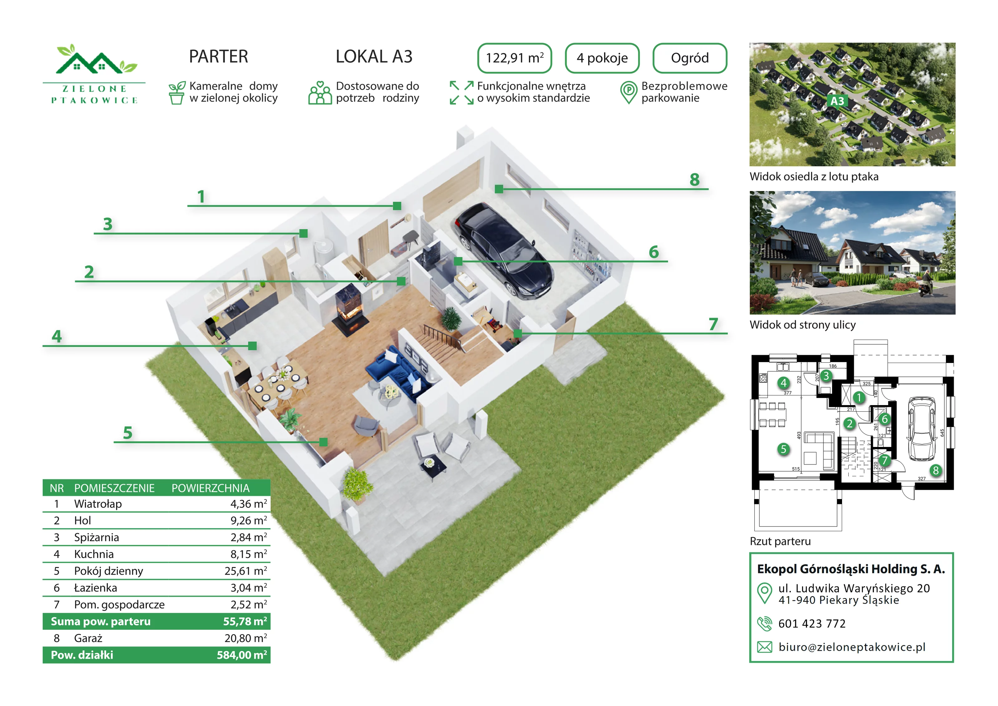 Dom 143,71 m², oferta nr A3, Zielone Ptakowice, Tarnowskie Góry, Repty Śląskie, Ptakowice ul. Reptowskiej 34