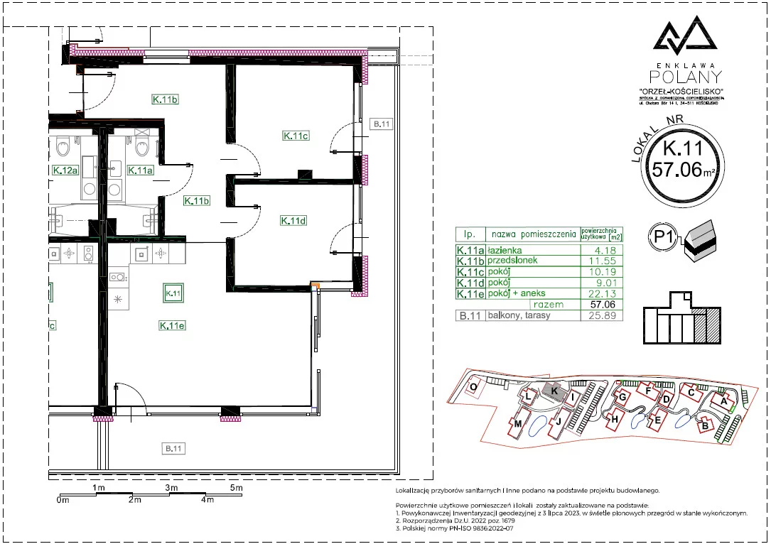 3 pokoje, apartament 57,06 m², parter, oferta nr K.11, Enklawa Polany, Kościelisko, ul. Chotarz Bór 14 A-M