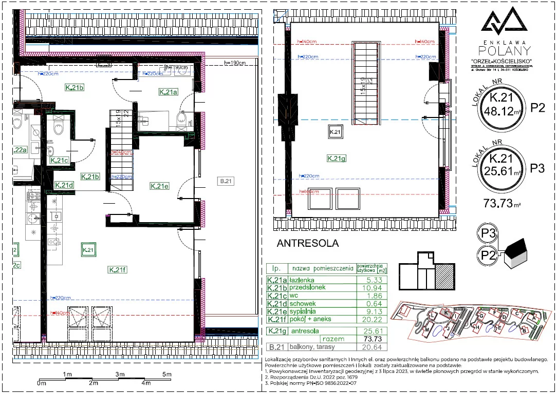 3 pokoje, apartament 73,73 m², piętro 1, oferta nr K.21, Enklawa Polany, Kościelisko, ul. Chotarz Bór 14 A-M