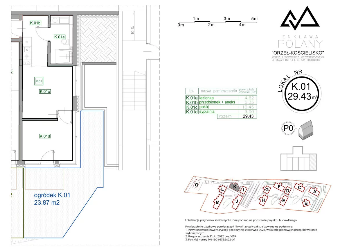 2 pokoje, apartament 29,43 m², przyziemie, oferta nr K.01, Enklawa Polany, Kościelisko, ul. Chotarz Bór 14 A-M