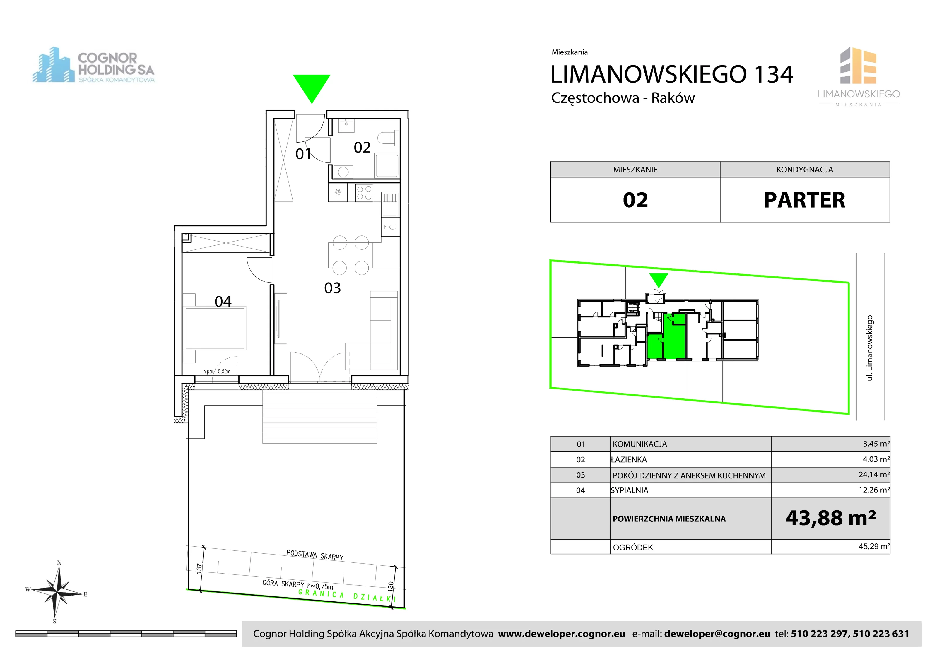 Mieszkanie 43,88 m², parter, oferta nr 2, Limanowskiego Mieszkania, Częstochowa, Raków, ul. Bolesława Limanowskiego 134