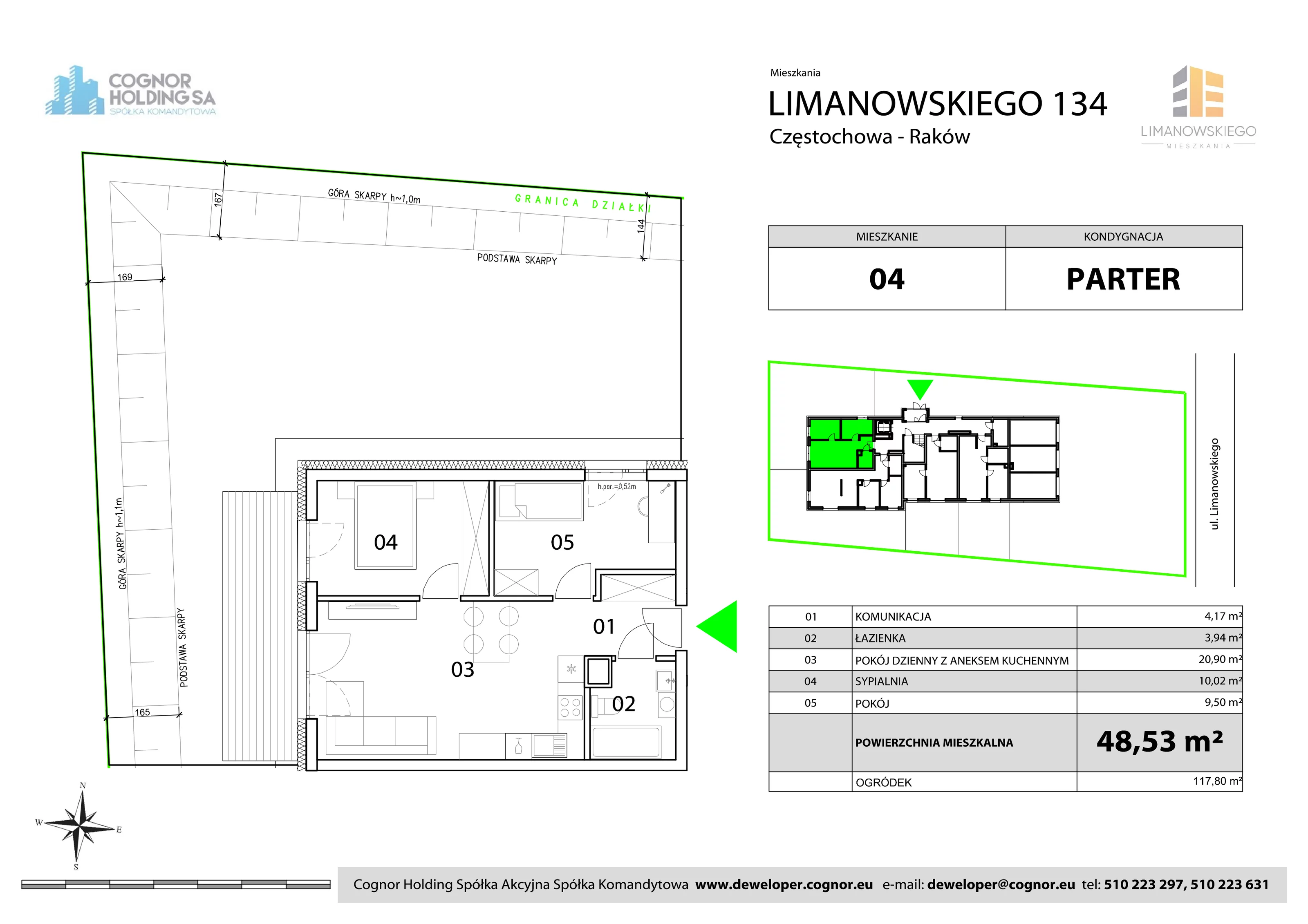 3 pokoje, mieszkanie 48,53 m², parter, oferta nr 4, Limanowskiego Mieszkania, Częstochowa, Raków, ul. Bolesława Limanowskiego 134