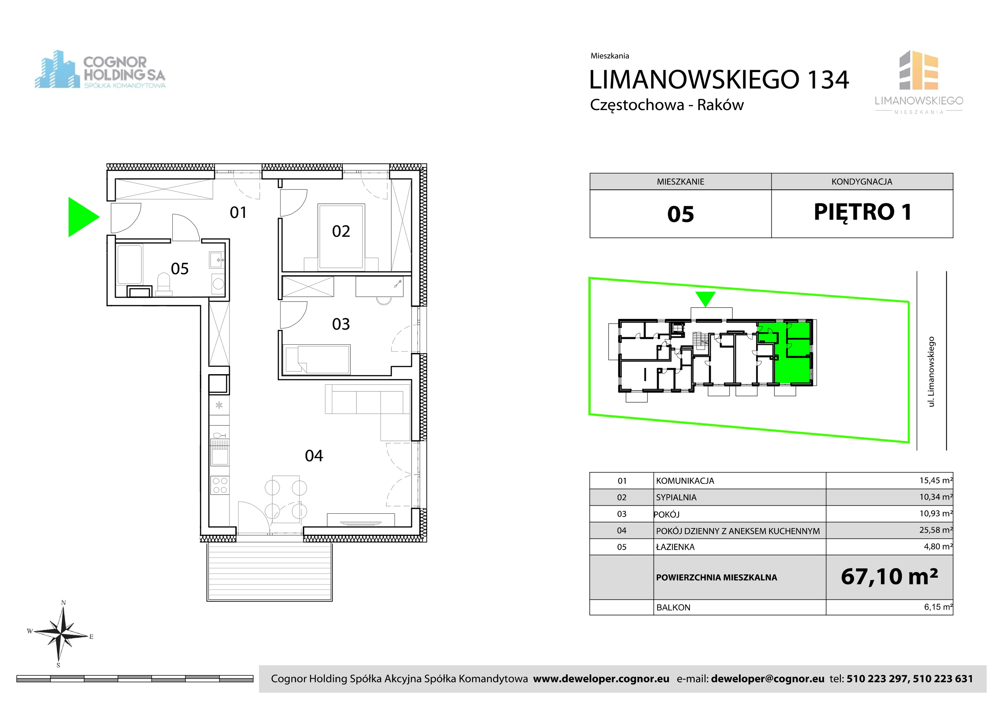 Mieszkanie 67,10 m², piętro 1, oferta nr 5, Limanowskiego Mieszkania, Częstochowa, Raków, ul. Bolesława Limanowskiego 134