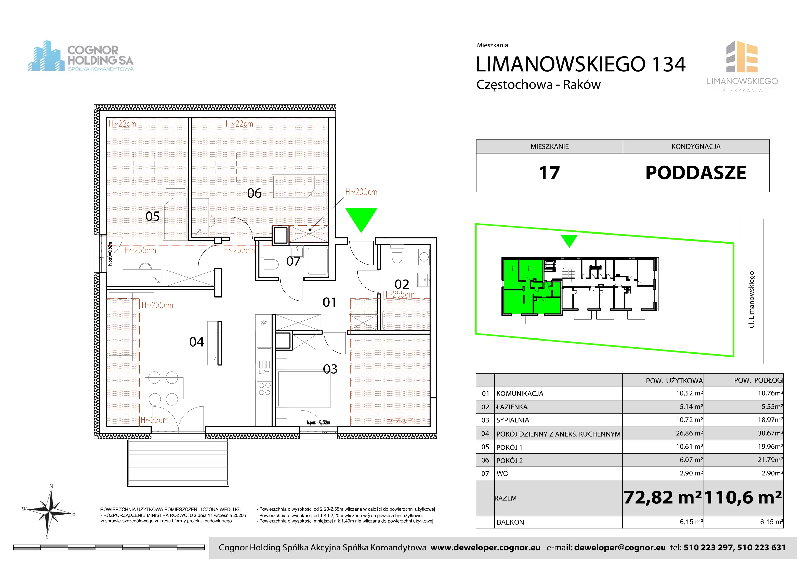 Mieszkanie 72,82 m², piętro 3, oferta nr  17, Limanowskiego Mieszkania, Częstochowa, Raków, ul. Bolesława Limanowskiego 134