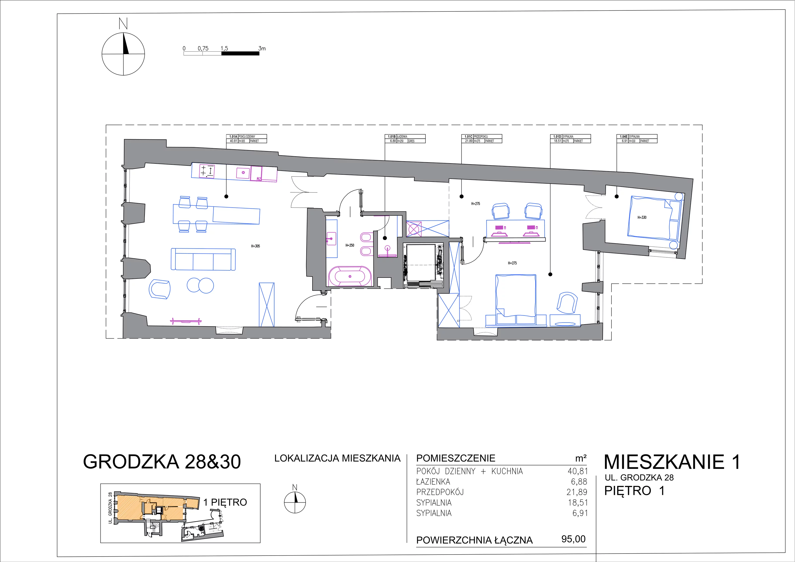 Apartament 95,34 m², piętro 1, oferta nr M-1, Grodzka 28, Kraków, Stare Miasto, ul. Grodzka 28