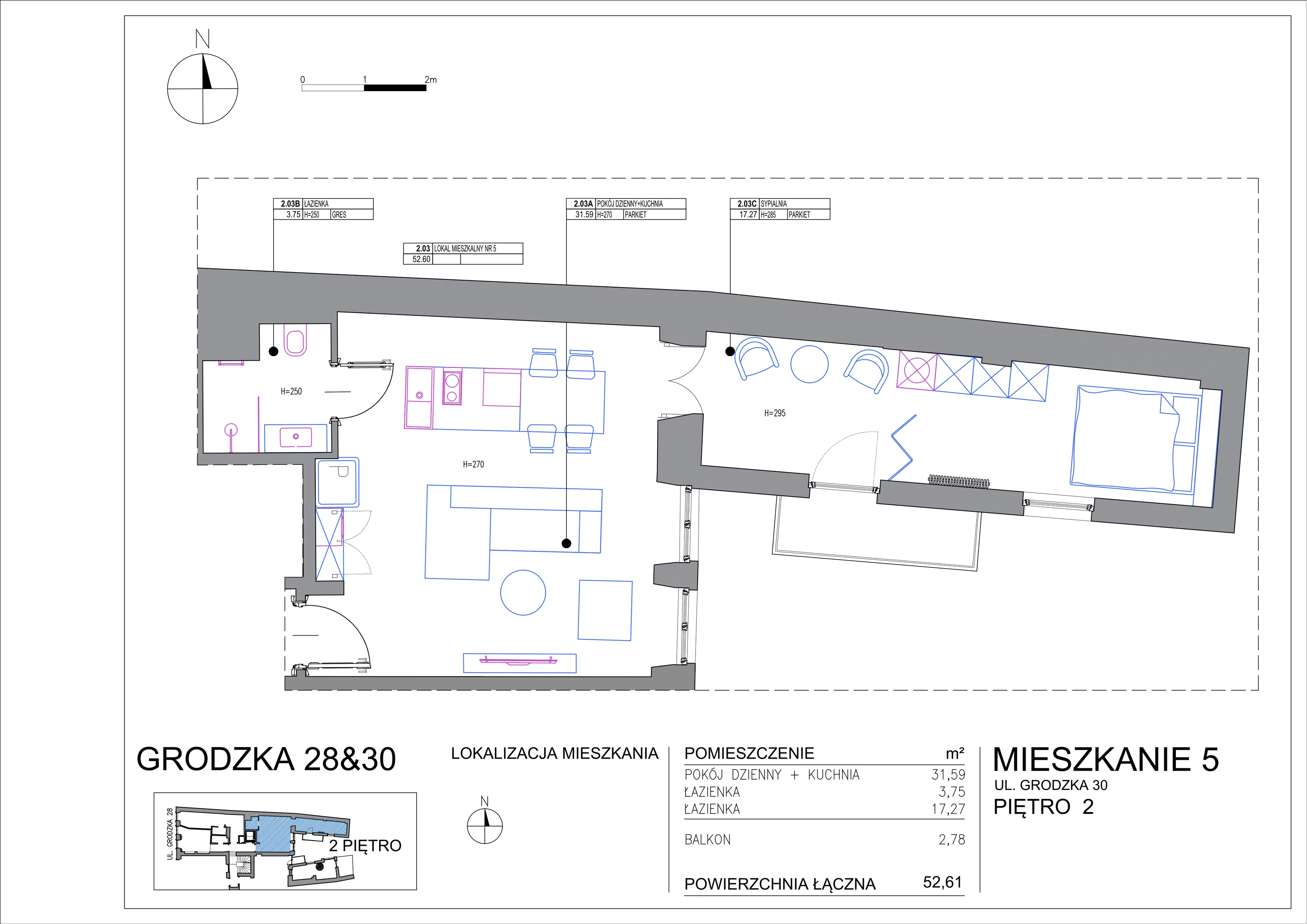 Apartament 49,59 m², piętro 2, oferta nr M-5, Grodzka 28, Kraków, Stare Miasto, ul. Grodzka 28