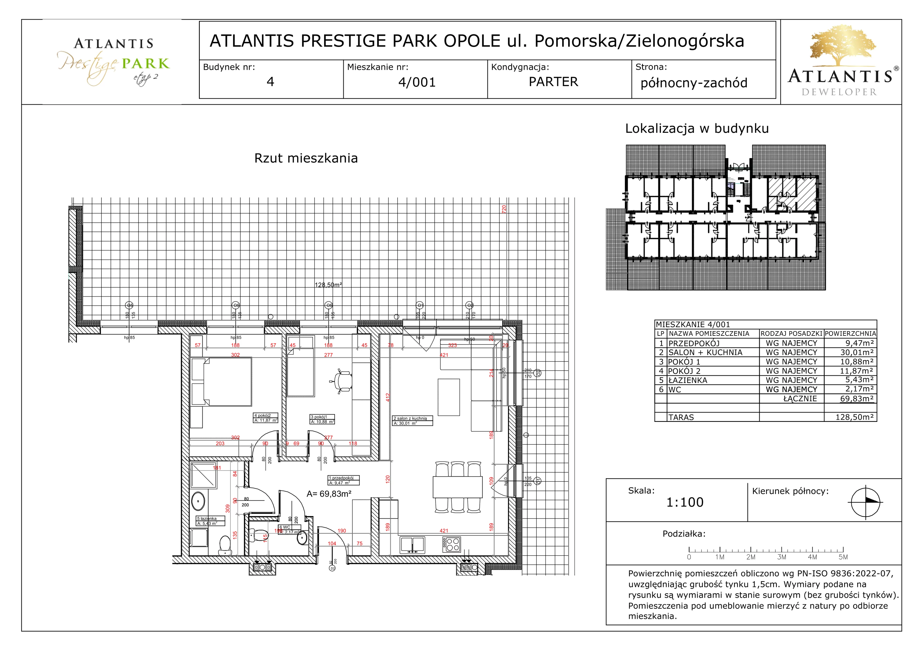 3 pokoje, apartament 69,83 m², parter, oferta nr 4/001, Atlantis Prestige Park, Opole, Malinka, ul. Pomorska / Zielonogórska / Harcmistrza Kamińskiego