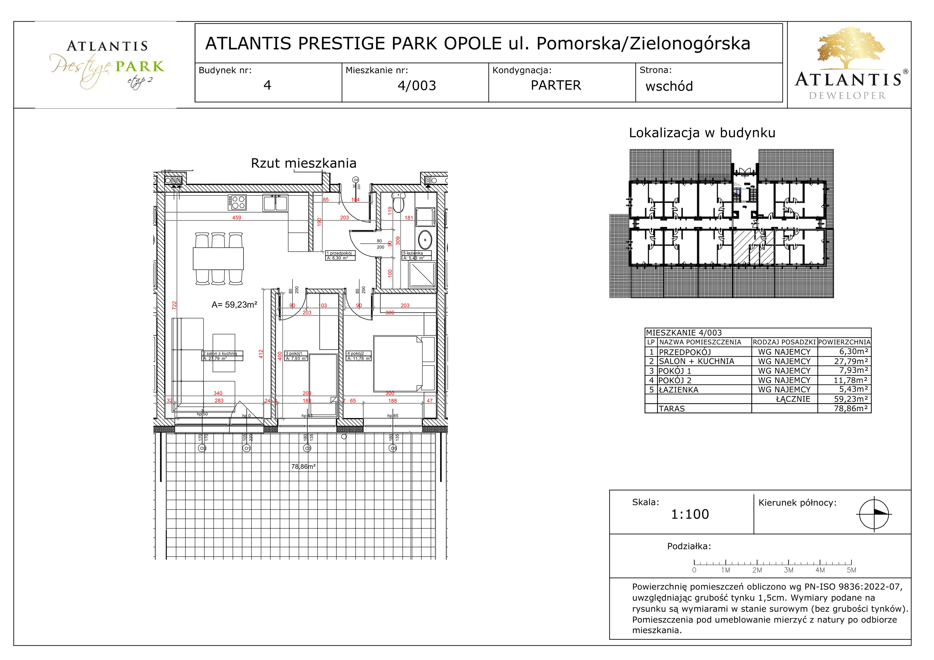 3 pokoje, apartament 59,23 m², parter, oferta nr 4/003, Atlantis Prestige Park, Opole, Malinka, ul. Pomorska / Zielonogórska / Harcmistrza Kamińskiego