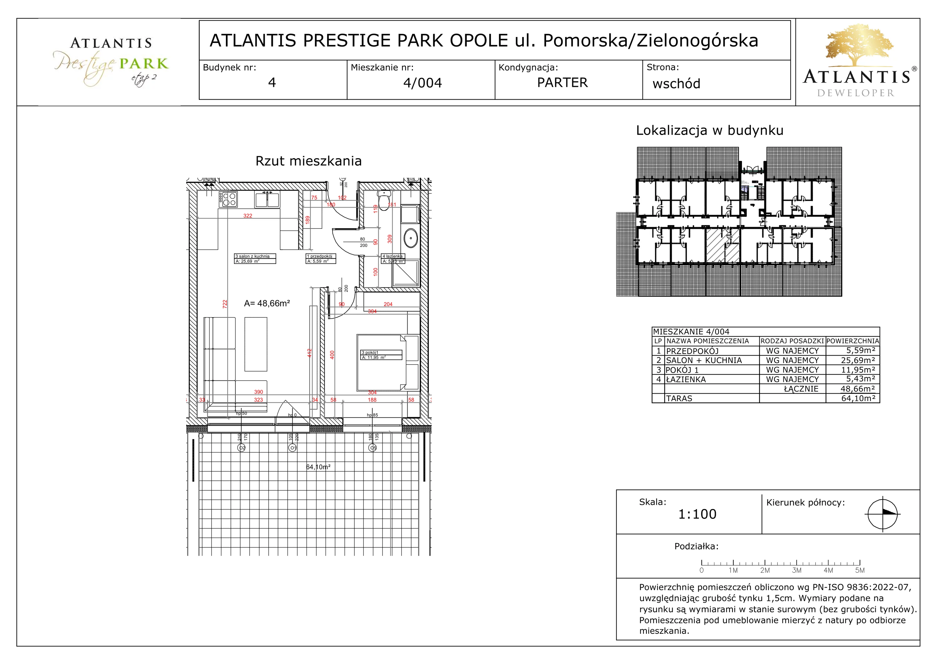 2 pokoje, apartament 48,66 m², parter, oferta nr 4/004, Atlantis Prestige Park, Opole, Malinka, ul. Pomorska / Zielonogórska / Harcmistrza Kamińskiego