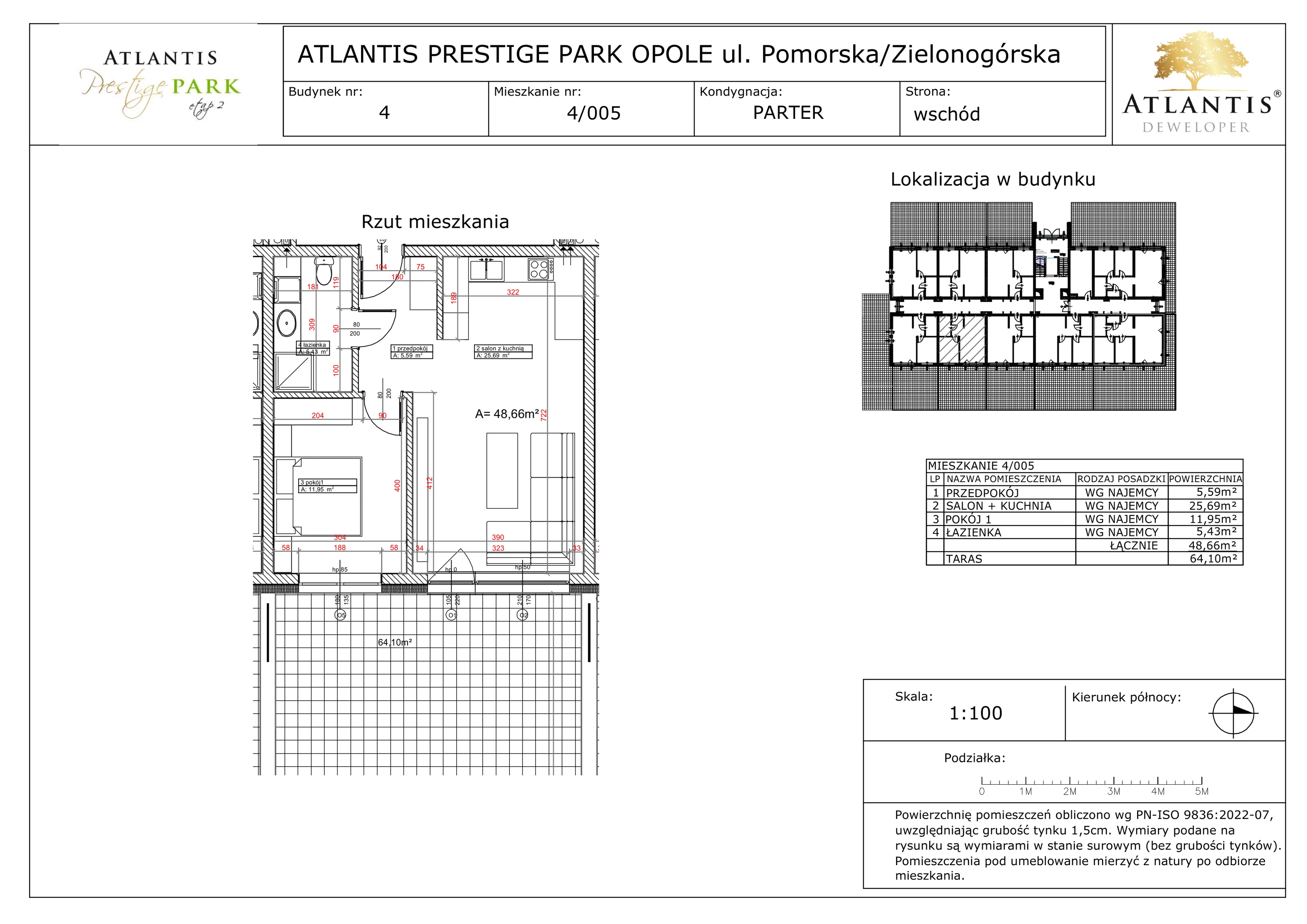2 pokoje, apartament 48,66 m², parter, oferta nr 4/005, Atlantis Prestige Park, Opole, Malinka, ul. Pomorska / Zielonogórska / Harcmistrza Kamińskiego