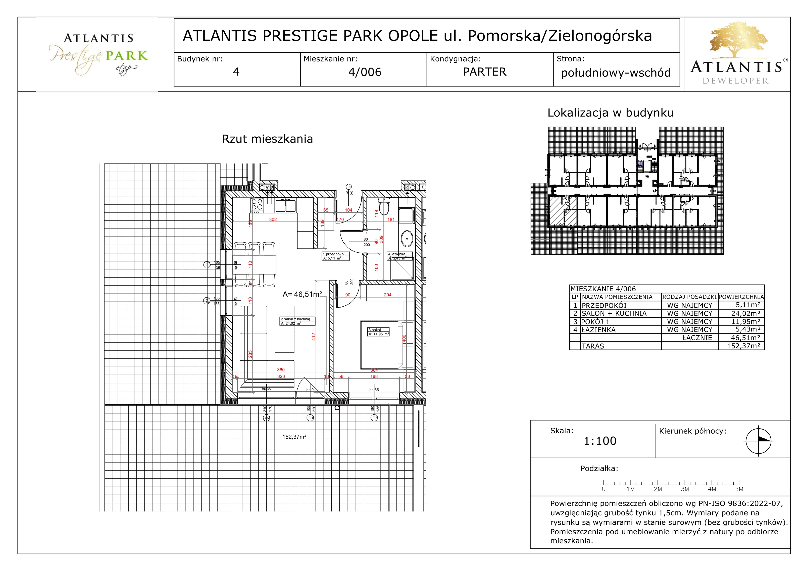 2 pokoje, apartament 46,51 m², parter, oferta nr 4/006, Atlantis Prestige Park, Opole, Malinka, ul. Pomorska / Zielonogórska / Harcmistrza Kamińskiego