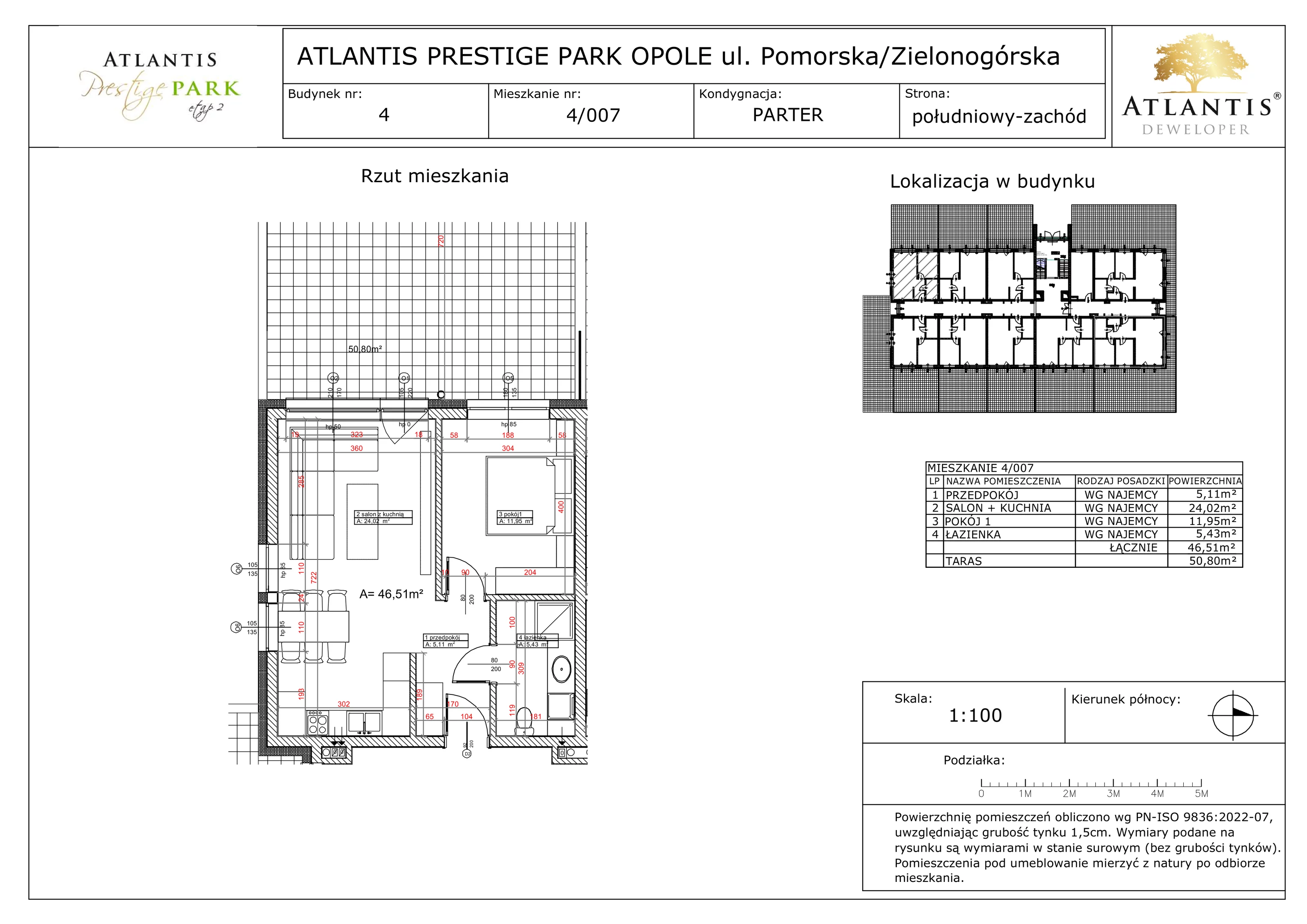2 pokoje, apartament 46,51 m², parter, oferta nr 4/007, Atlantis Prestige Park, Opole, Malinka, ul. Pomorska / Zielonogórska / Harcmistrza Kamińskiego