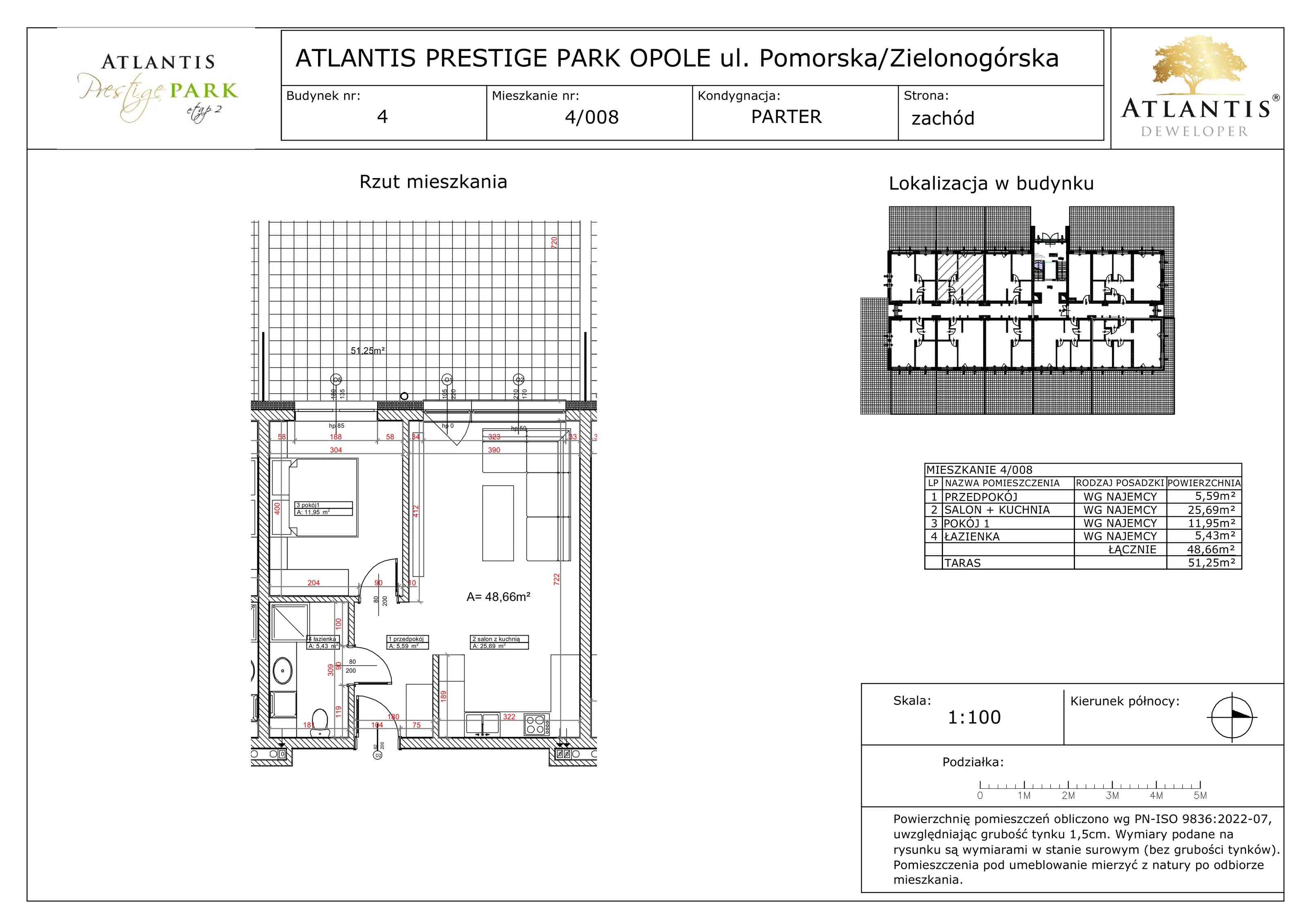 2 pokoje, apartament 48,66 m², parter, oferta nr 4/008, Atlantis Prestige Park, Opole, Malinka, ul. Pomorska / Zielonogórska / Harcmistrza Kamińskiego