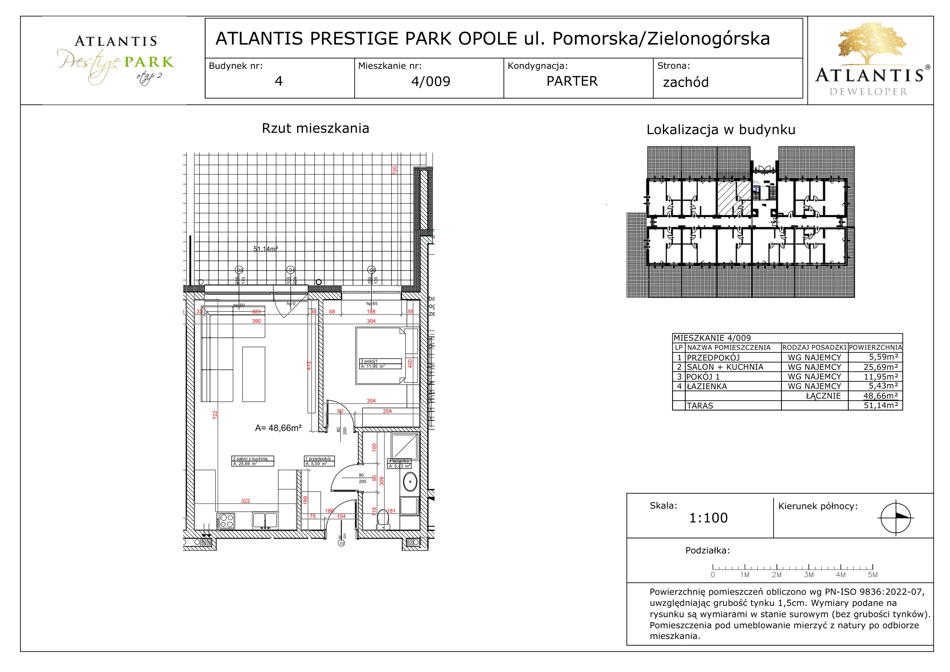 2 pokoje, apartament 48,66 m², parter, oferta nr 4/009, Atlantis Prestige Park, Opole, Malinka, ul. Pomorska / Zielonogórska / Harcmistrza Kamińskiego