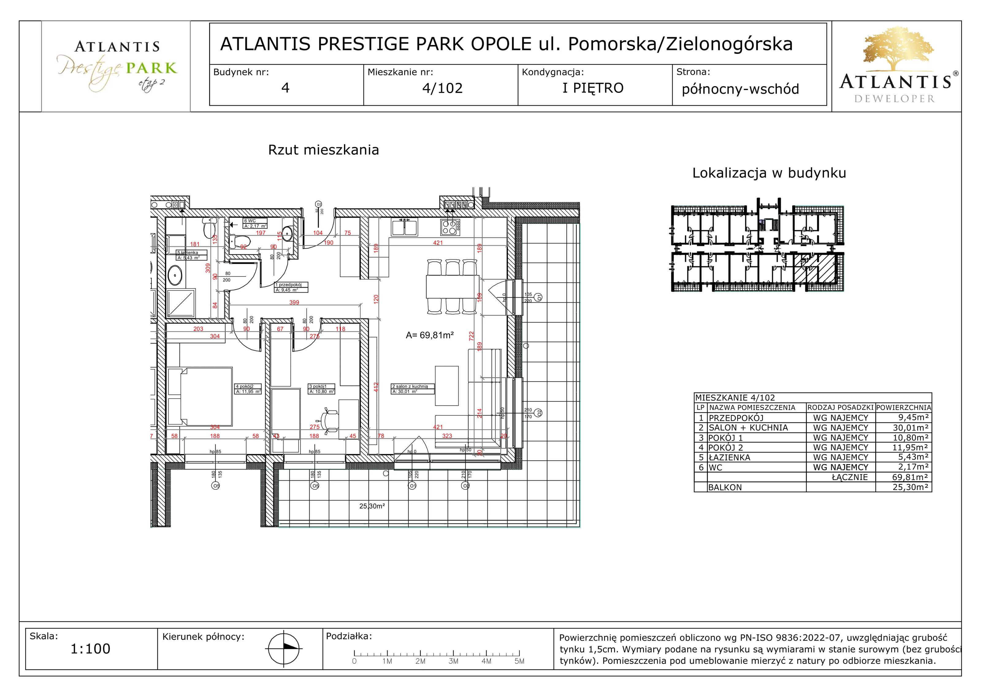 3 pokoje, apartament 69,81 m², piętro 1, oferta nr 4/102, Atlantis Prestige Park, Opole, Malinka, ul. Pomorska / Zielonogórska / Harcmistrza Kamińskiego