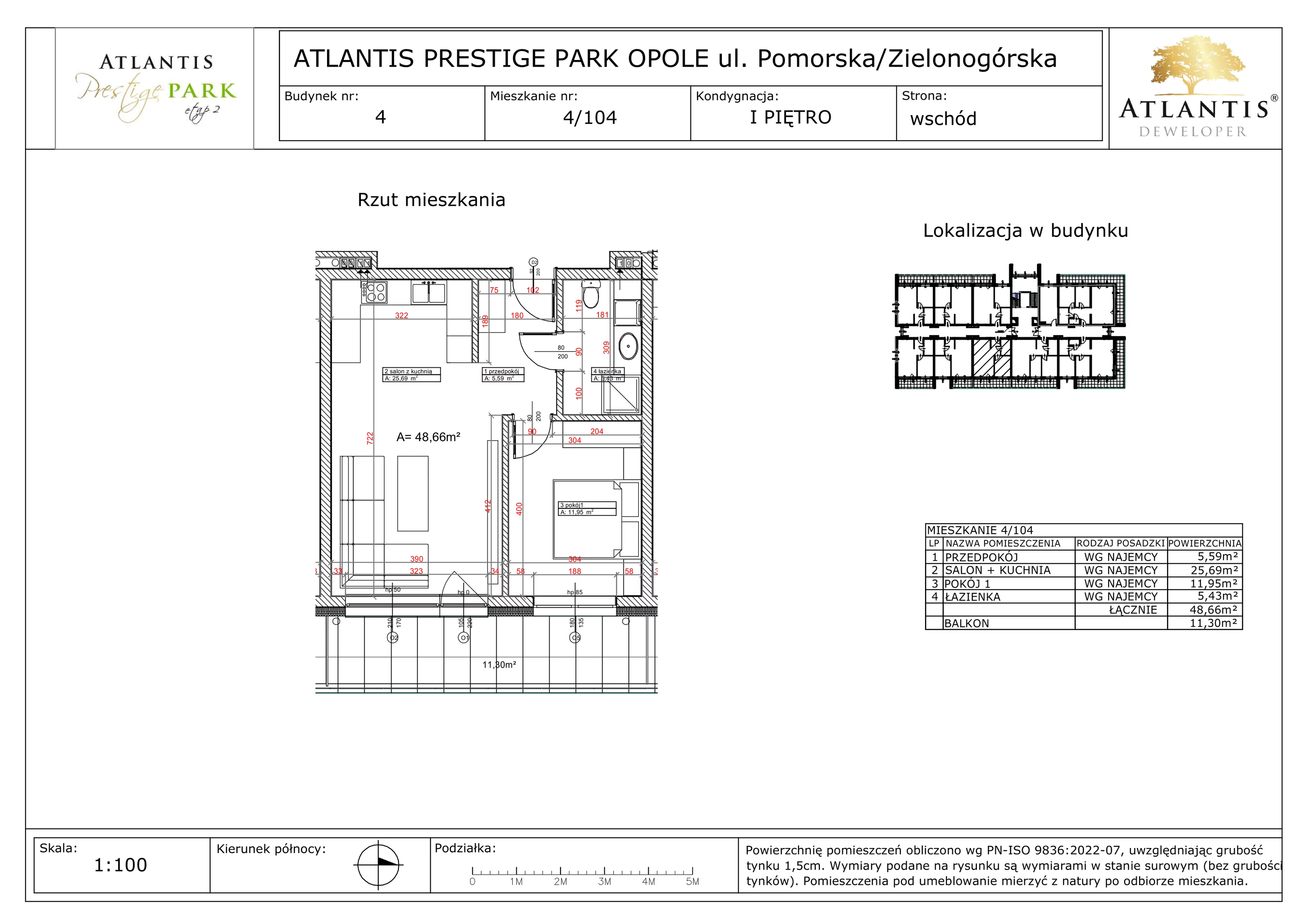 2 pokoje, apartament 48,66 m², piętro 1, oferta nr 4/104, Atlantis Prestige Park, Opole, Malinka, ul. Pomorska / Zielonogórska / Harcmistrza Kamińskiego