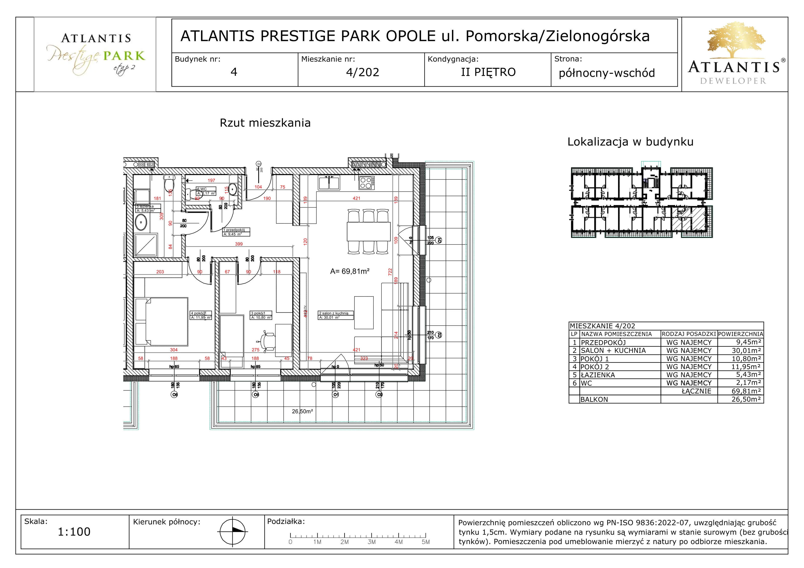 3 pokoje, apartament 69,81 m², piętro 2, oferta nr 4/202, Atlantis Prestige Park, Opole, Malinka, ul. Pomorska / Zielonogórska / Harcmistrza Kamińskiego
