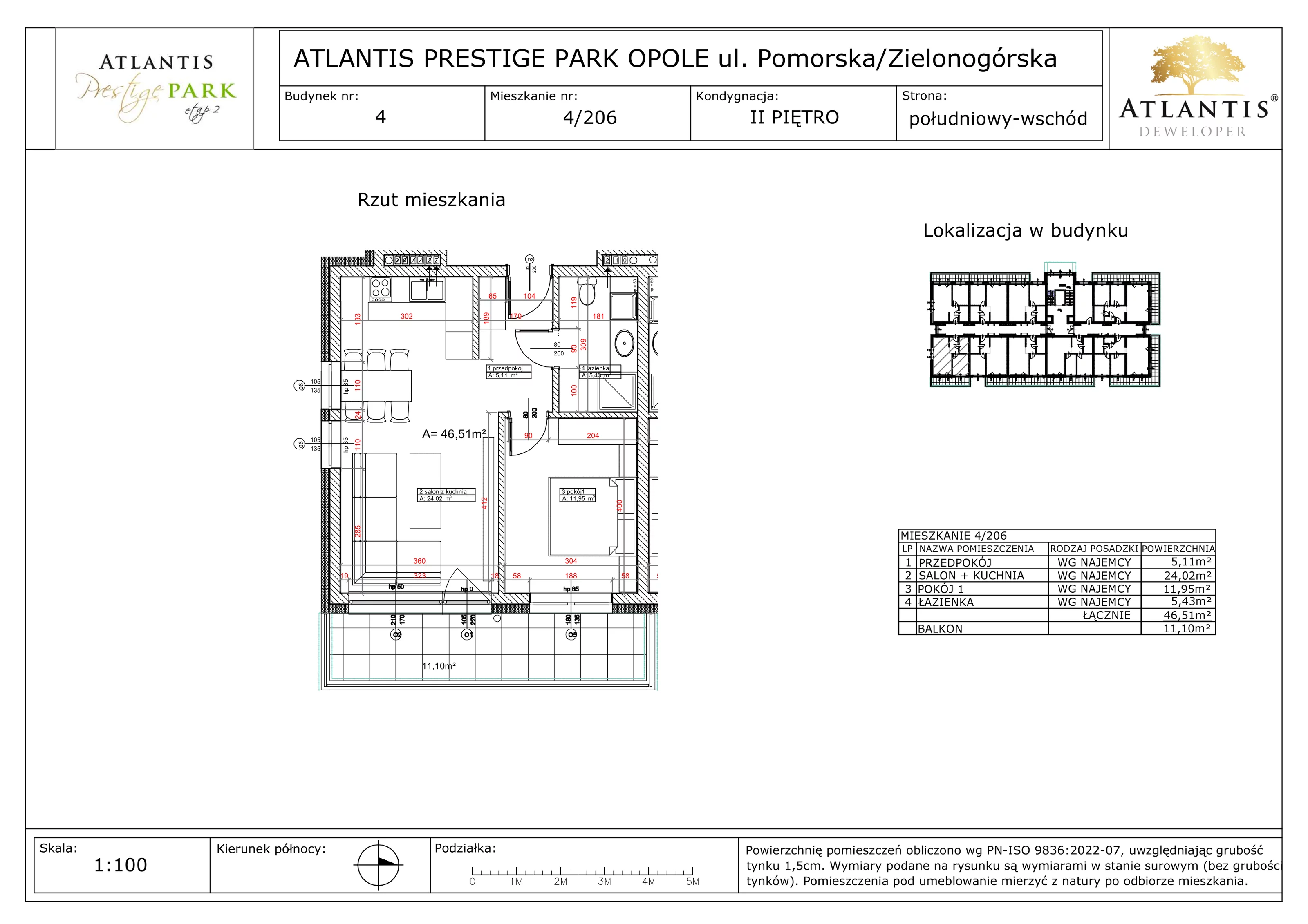 2 pokoje, apartament 46,51 m², piętro 2, oferta nr 4/206, Atlantis Prestige Park, Opole, Malinka, ul. Pomorska / Zielonogórska / Harcmistrza Kamińskiego