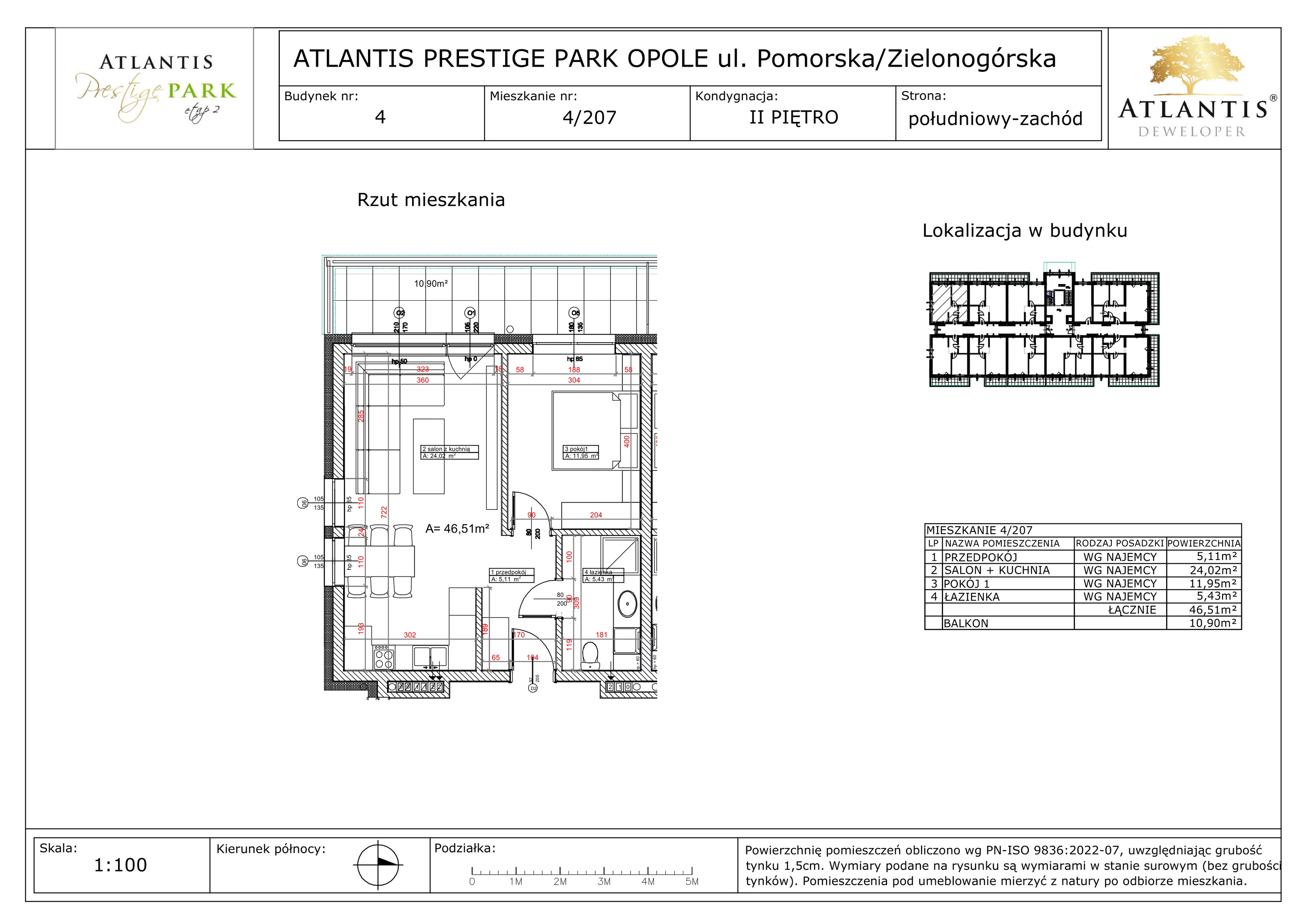 2 pokoje, apartament 46,51 m², piętro 2, oferta nr 4/207, Atlantis Prestige Park, Opole, Malinka, ul. Pomorska / Zielonogórska / Harcmistrza Kamińskiego